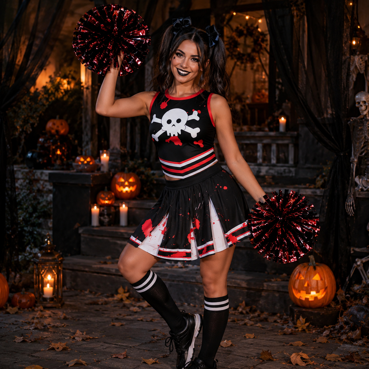 Kids Zombie Cheerleader Costume Bloody Skull Uniform Dress 11 Styles