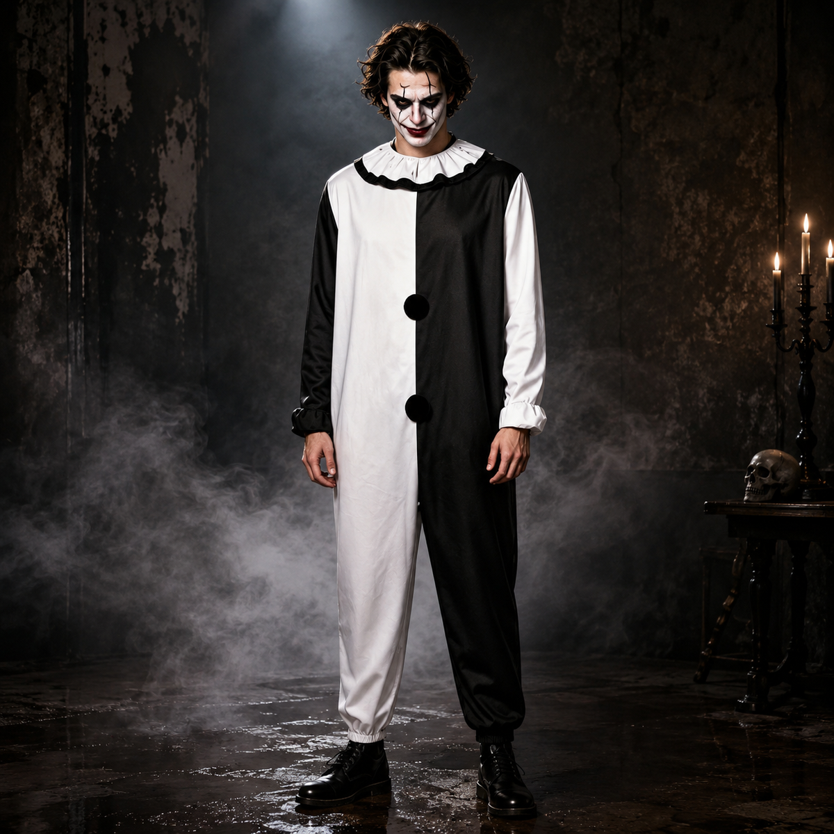 Art the Clown Style Costume Black White Jumpsuit or Dress Mini Hat Mask