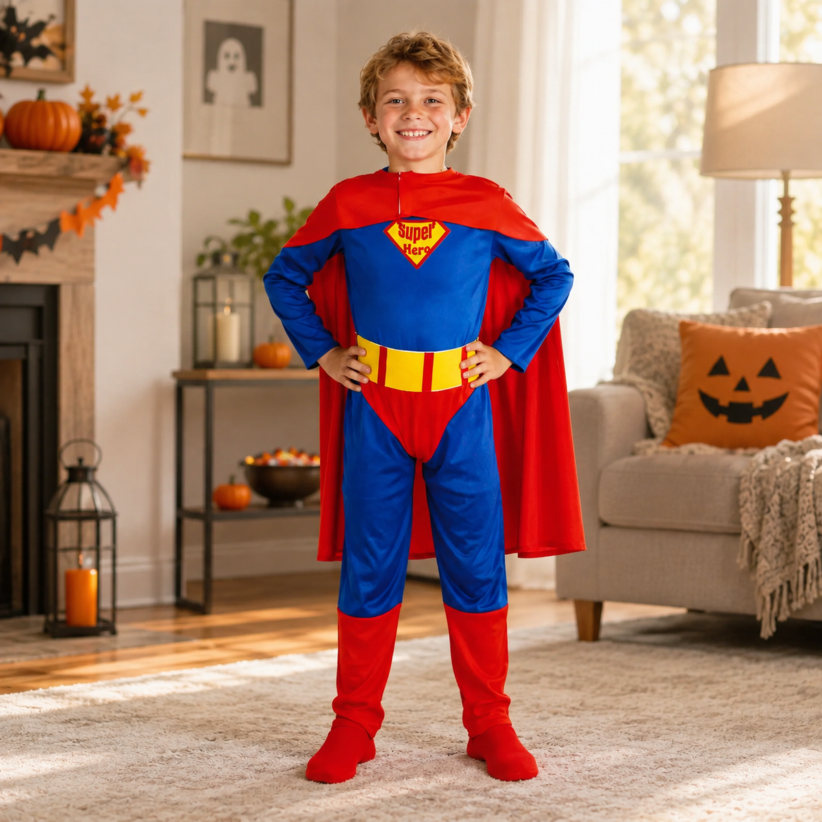 Kids Superhero Costume Girls Cape Dress or Boys Jumpsuit with Belt