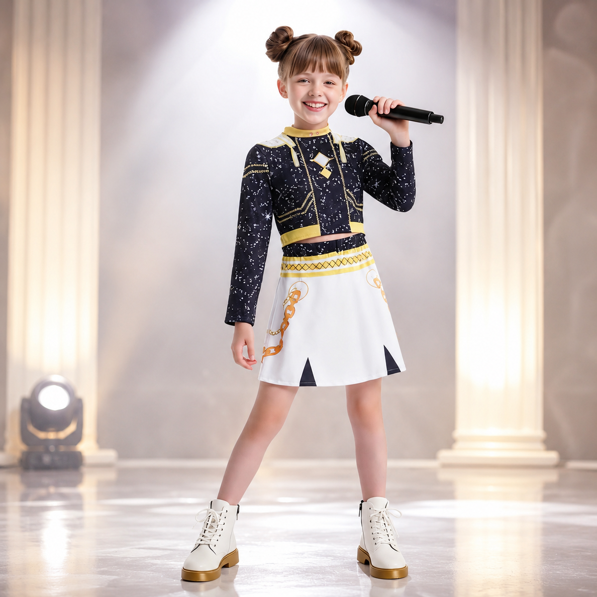Girls Pop Star Stage Outfit Sequin Cropped Jacket Skirt or Shorts Set