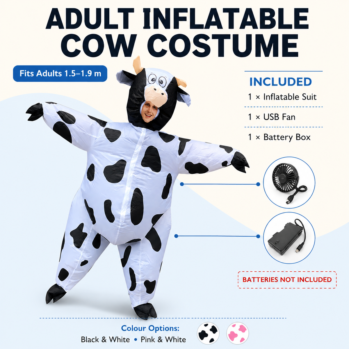 Adult Inflatable Cow Costume Blow Up Pink or Black and White Spots