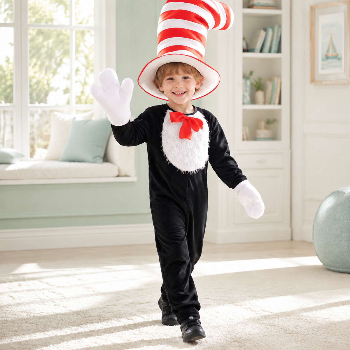 Kids Cat in the Hat Style Costume Striped Hat Bow Tie Gloves 3 Styles