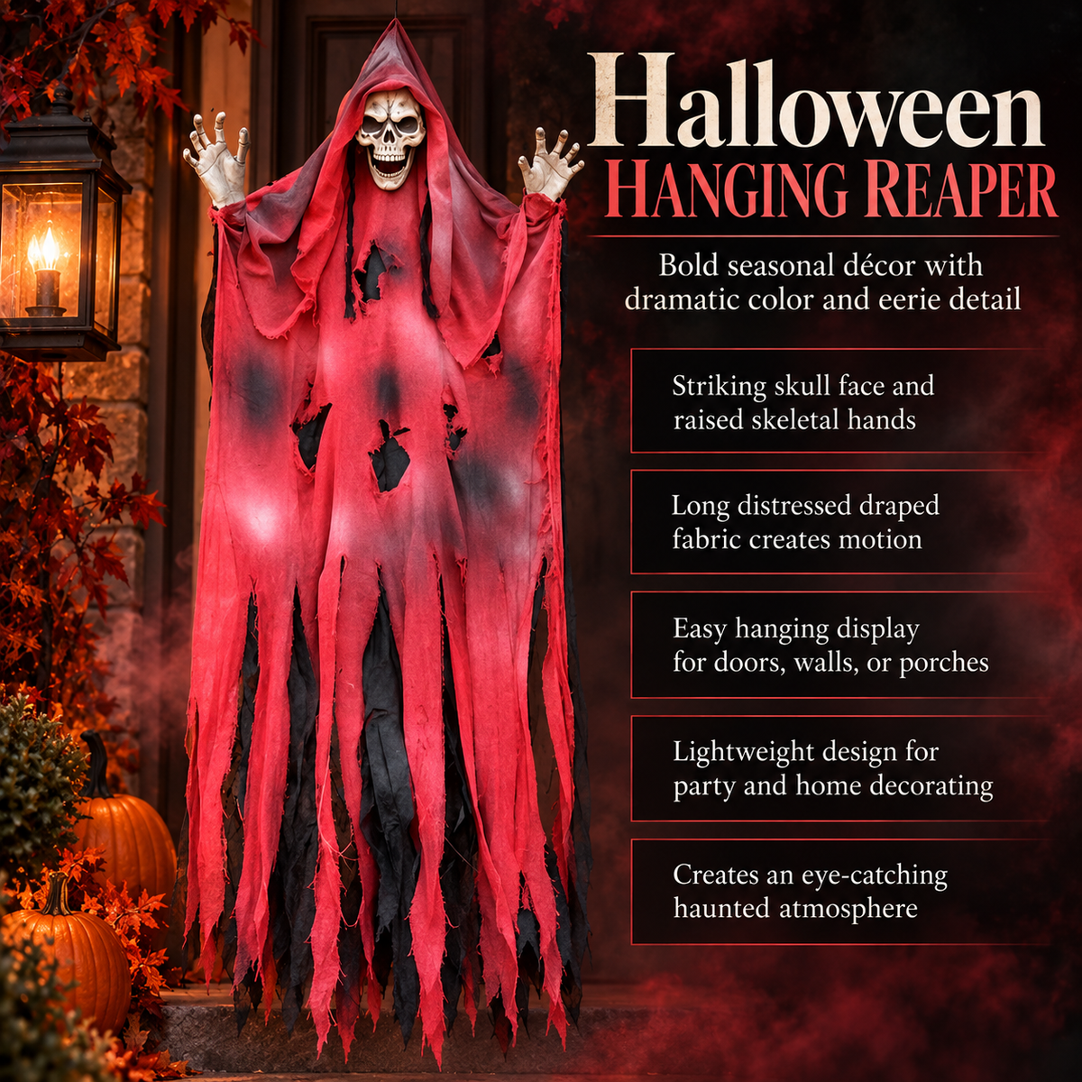 Hanging Grim Reaper Halloween Decoration Tattered Robe Skeleton Prop