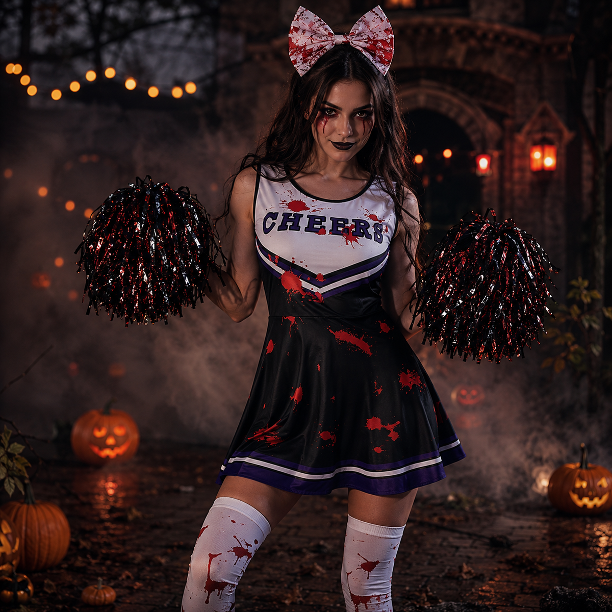 Kids Zombie Cheerleader Costume Bloody Skull Uniform Dress 11 Styles