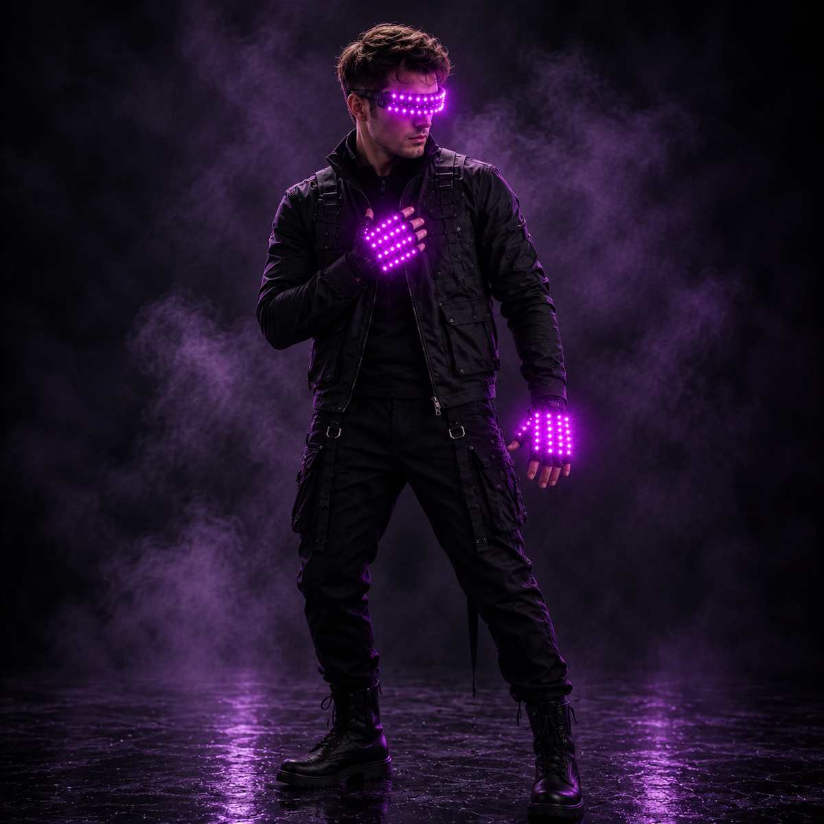 LED Visor Glasses and Light Up Gloves Set Rave Costume 5 Colors