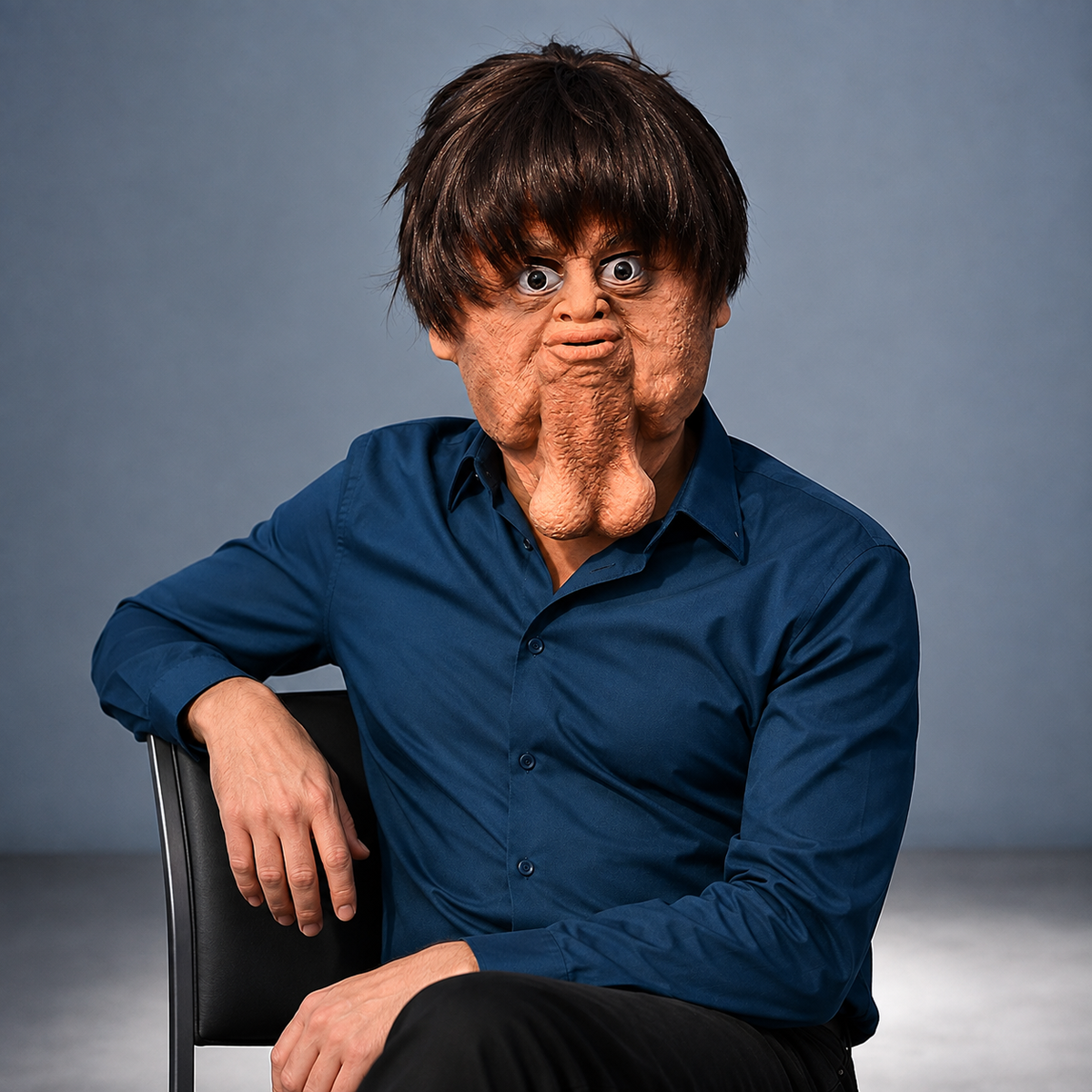 Big Chin Gag Mask Adult Novelty Latex Face Mask with Brown Wig Prank