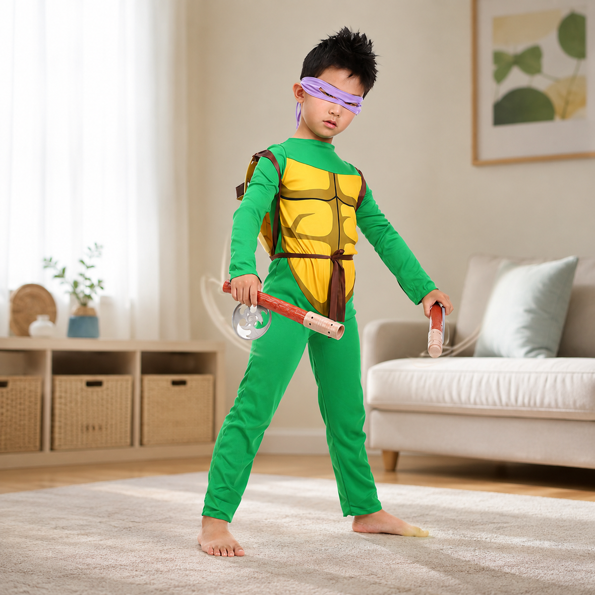 Kids Ninja Turtle Costume Shell Jumpsuit Eye Mask Shell Backpack