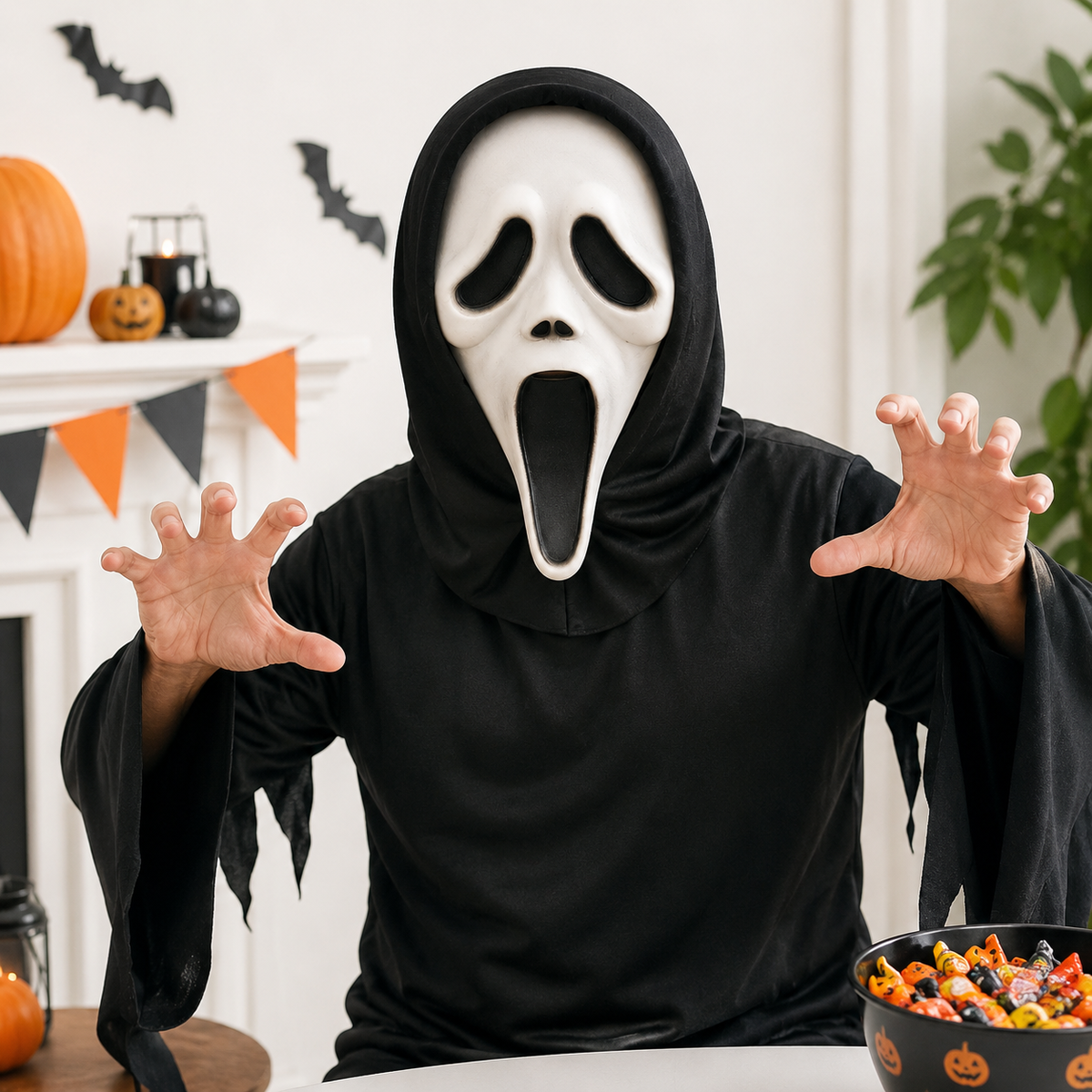 Ghost Face Mask with Hood Mesh Eyes Scream Horror Halloween 5 Styles