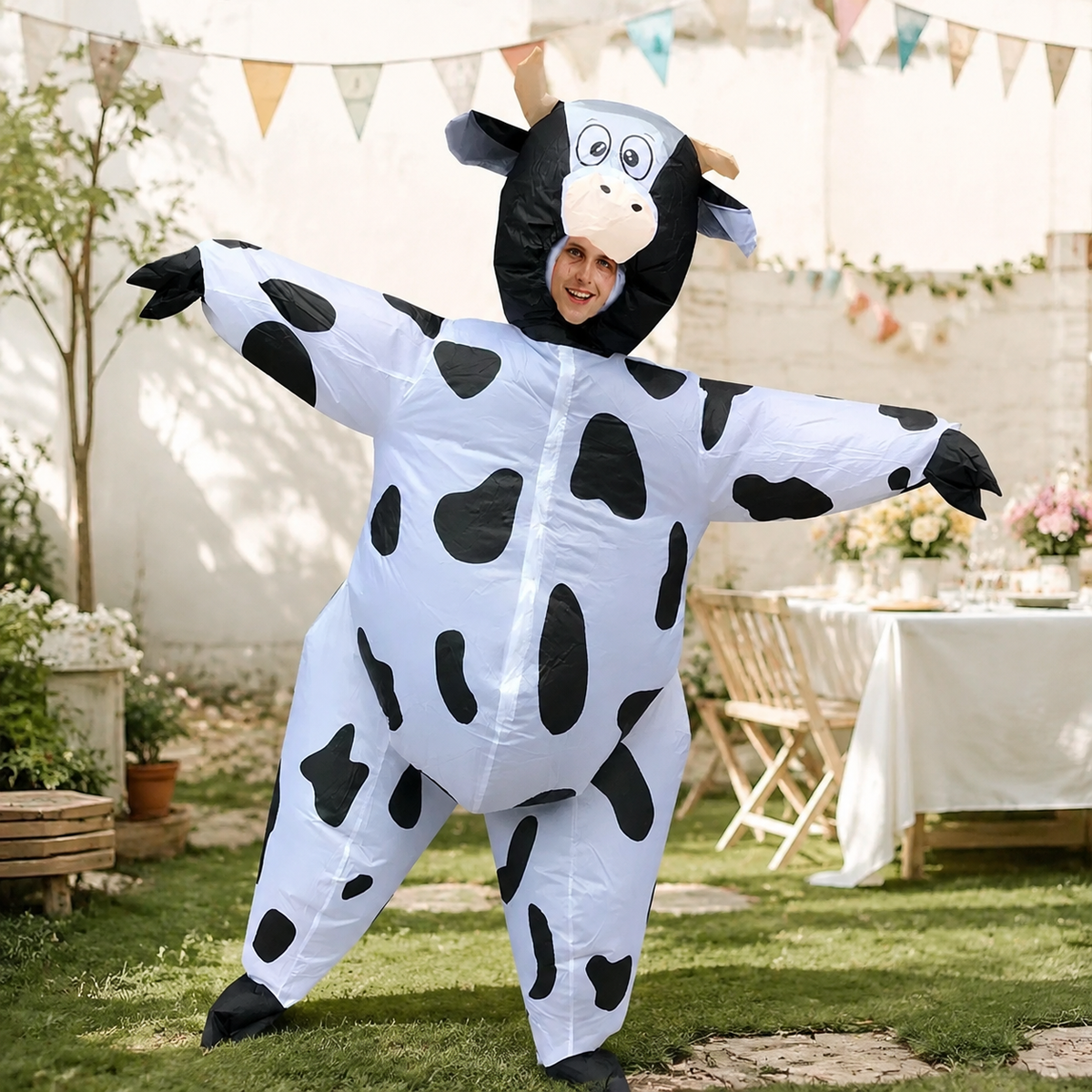 Adult Inflatable Cow Costume Blow Up Pink or Black and White Spots