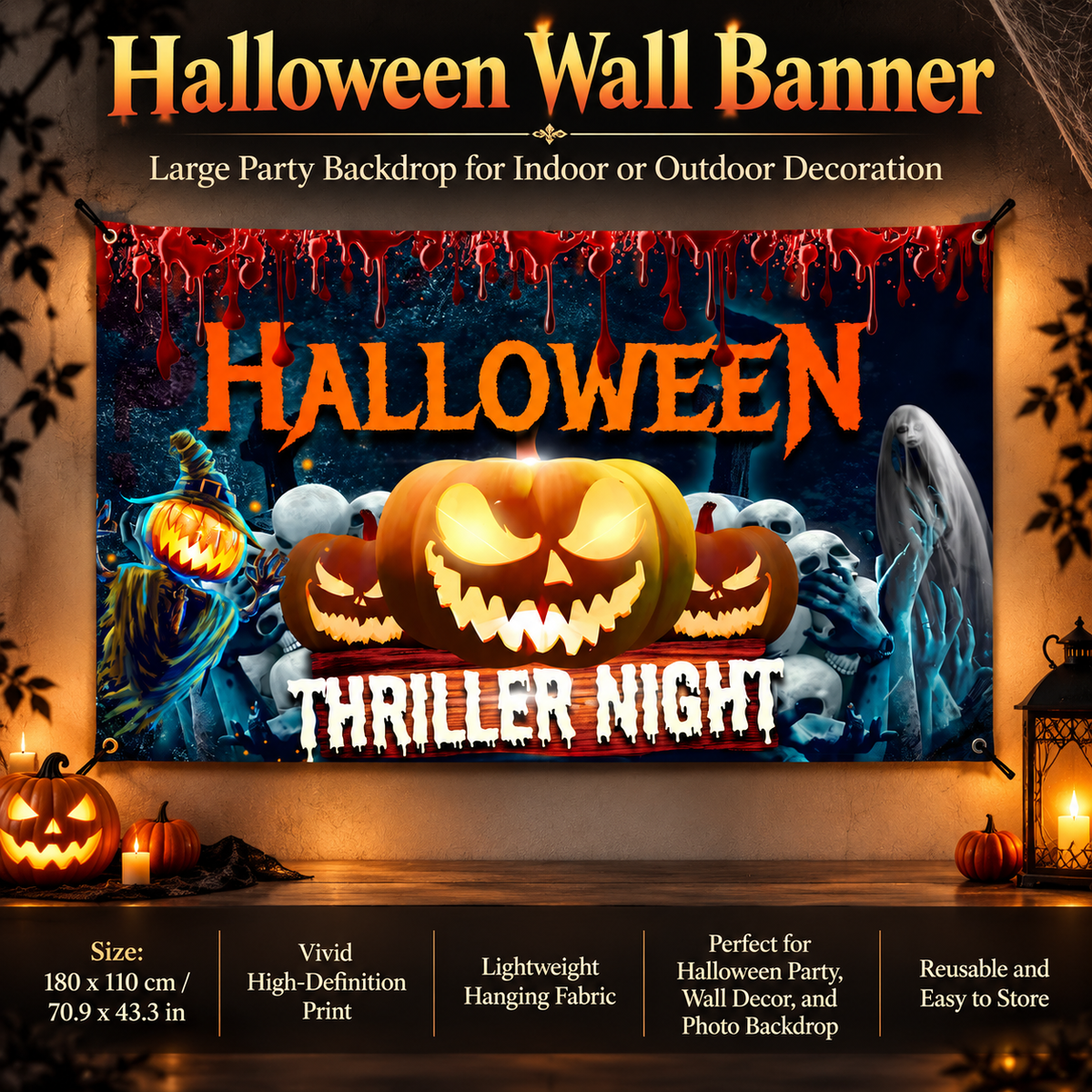 Halloween Wall Tapestry Day of the Dead Banner Party Backdrop Decor