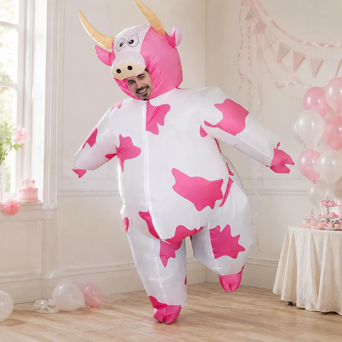 Adult Inflatable Cow Costume Blow Up Pink or Black and White Spots