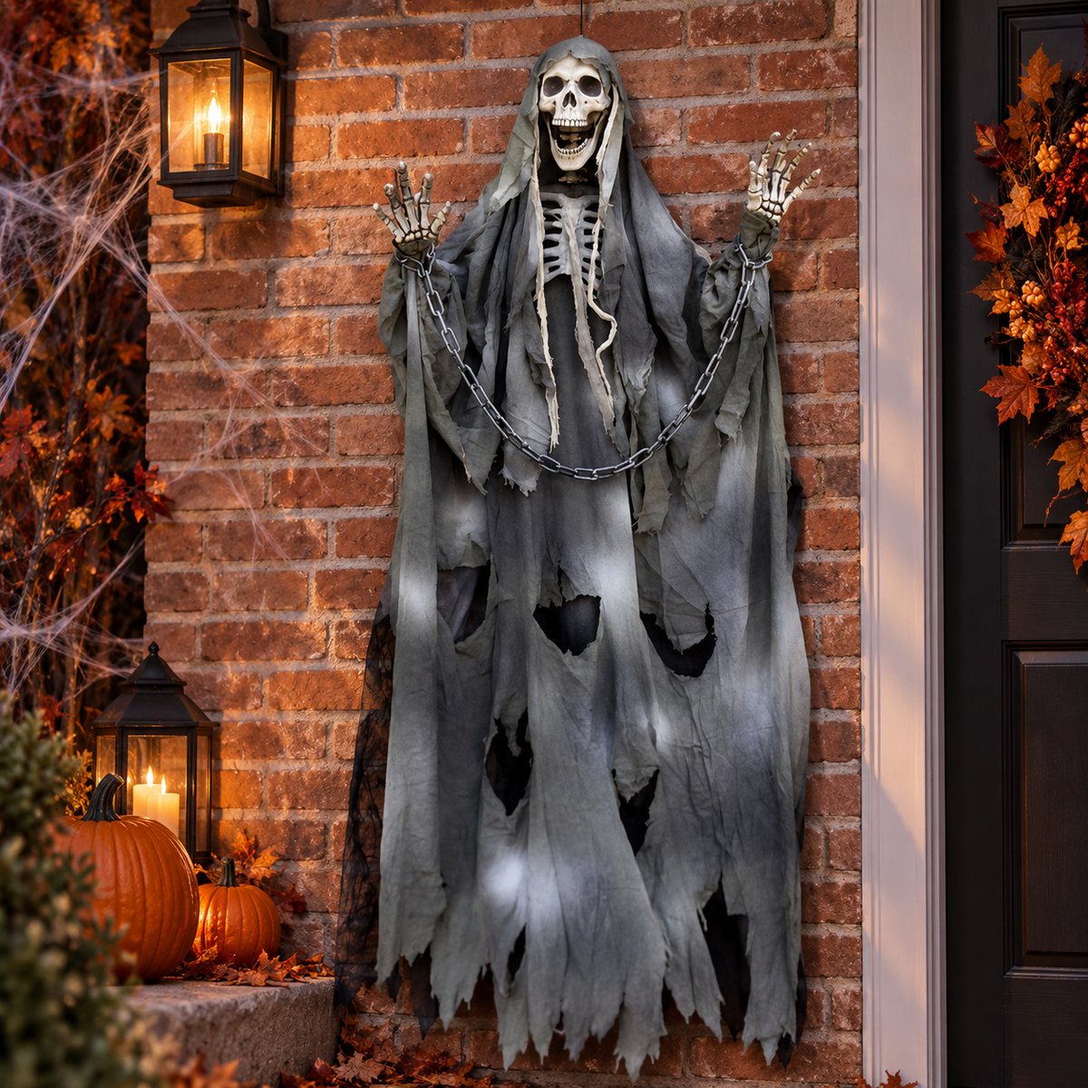 Hanging Grim Reaper Halloween Decoration Tattered Robe Skeleton Prop