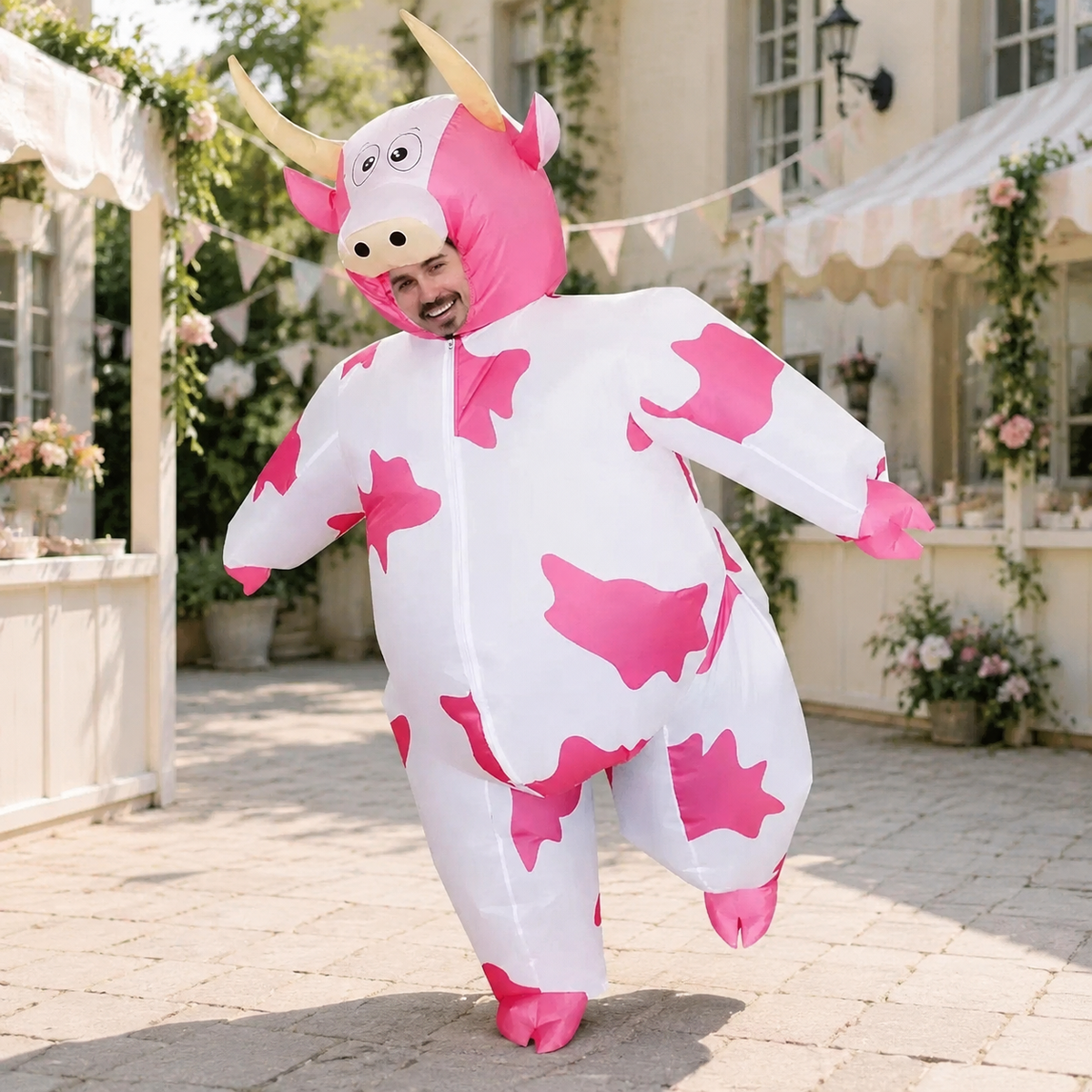 Adult Inflatable Cow Costume Blow Up Pink or Black and White Spots