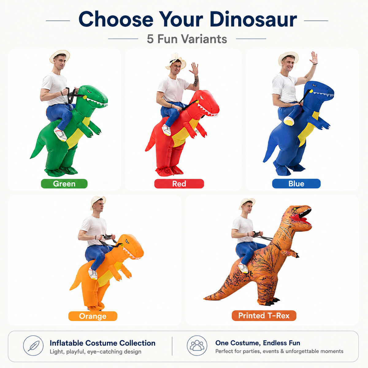 Inflatable T Rex Ride On Costume Dinosaur Rider Blow Up Suit 5 Colors