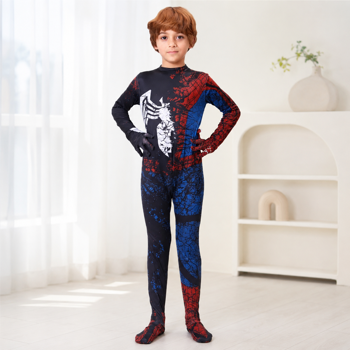 Kids Spider Hero Zentai Bodysuit Red Blue Black Web Print Costume