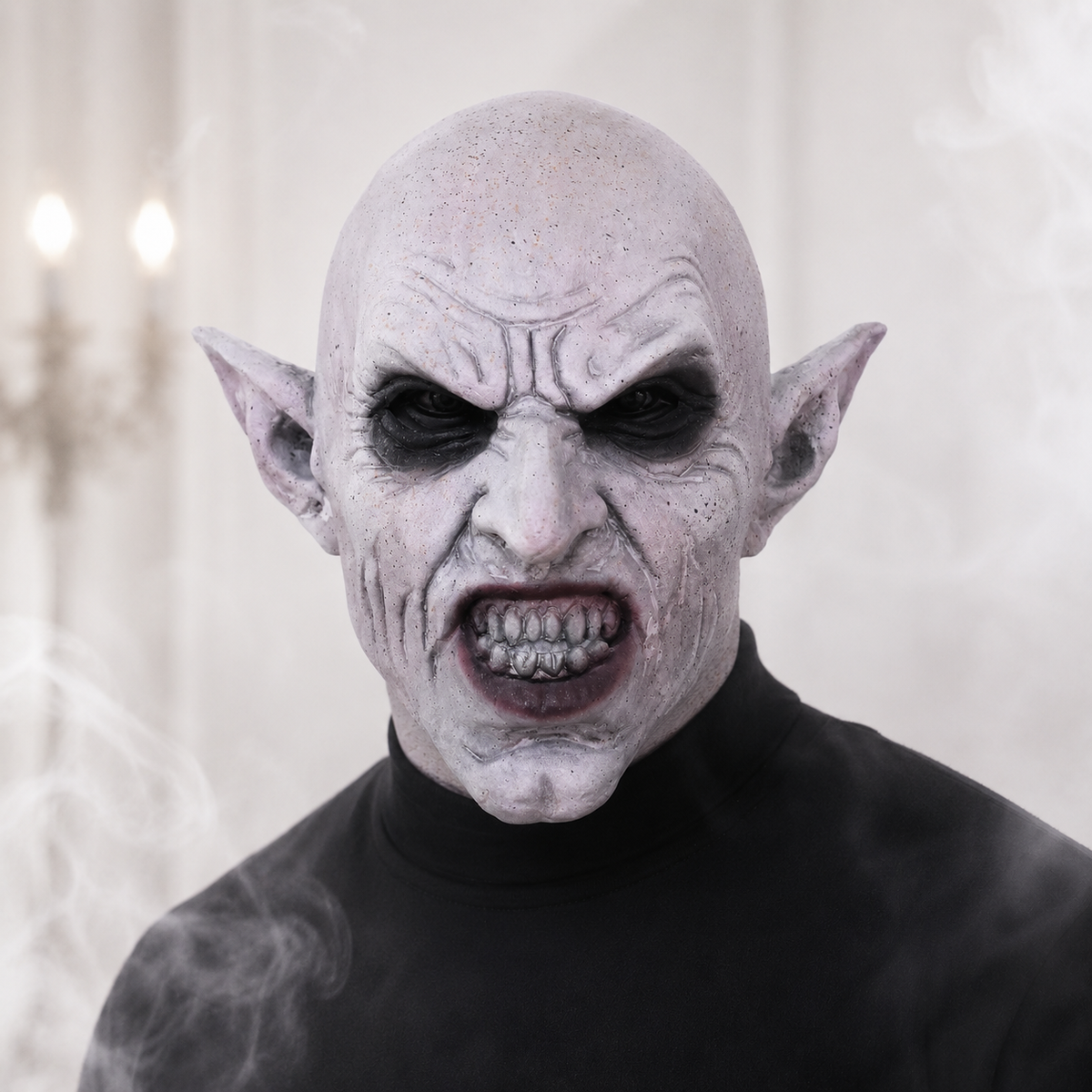 Nosferatu Vampire Latex Mask Full Head Bald Pointed Ears Snarling Teeth