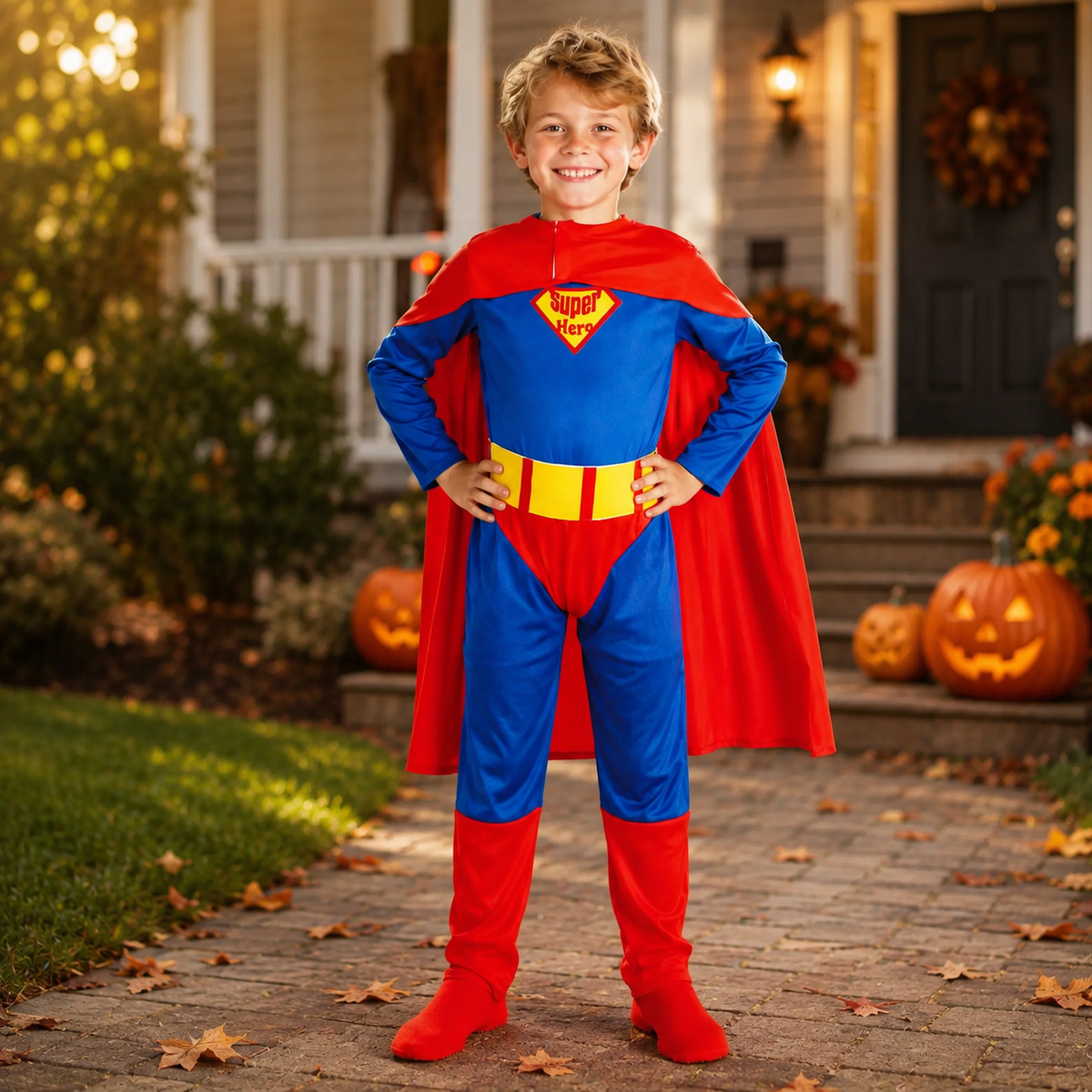 Kids Superhero Costume Girls Cape Dress or Boys Jumpsuit with Belt