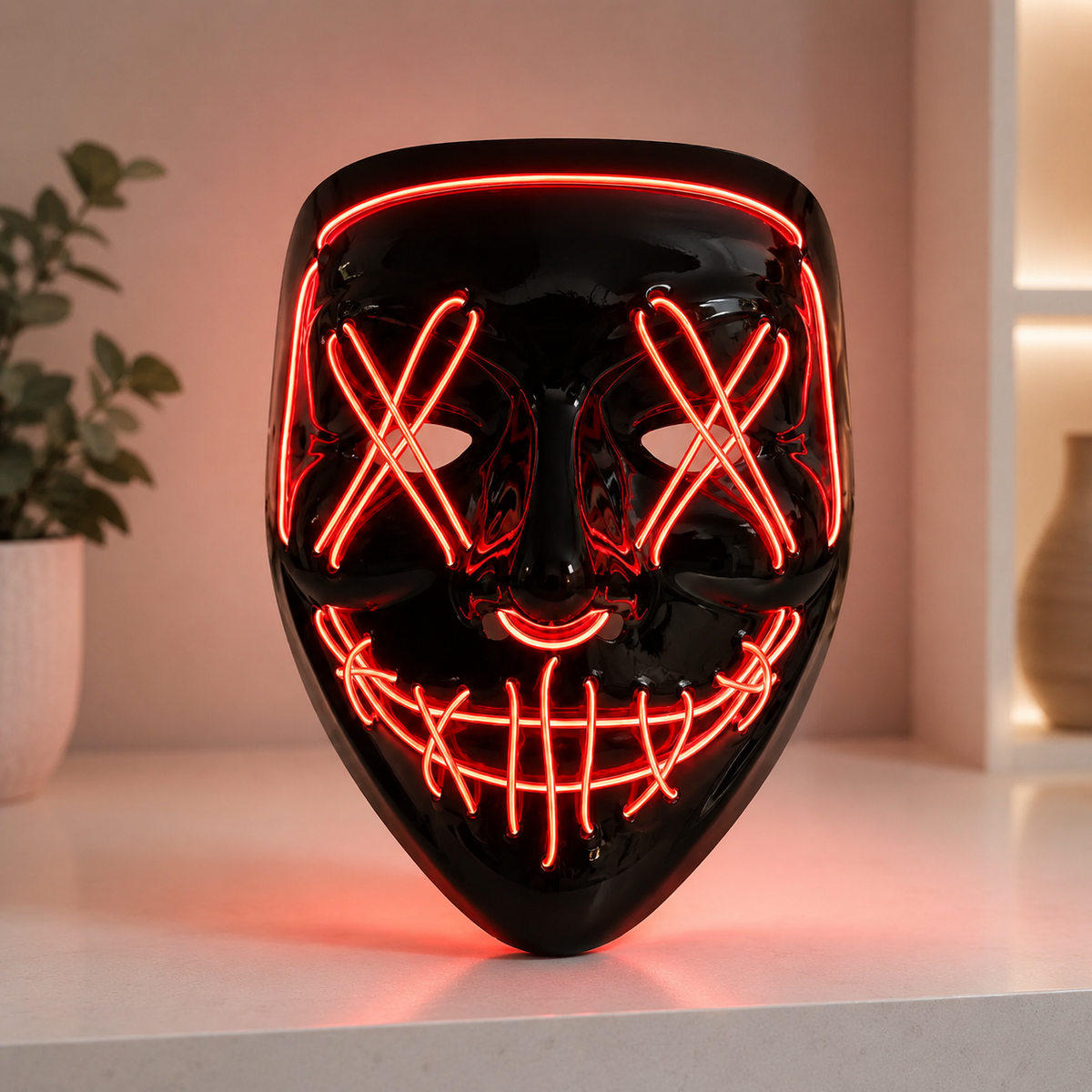 LED Light Up Stitched Smile X Eyes Mask EL Wire Halloween Purge Style