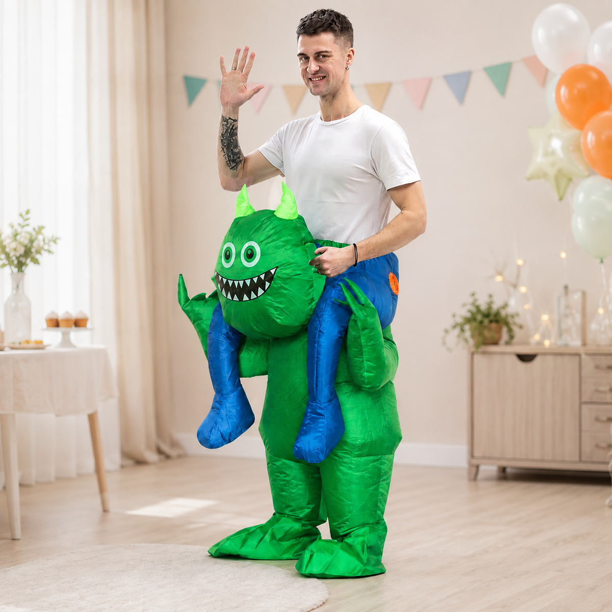Inflatable Green Monster Ride On Costume Carry Me Adult Blow Up Suit