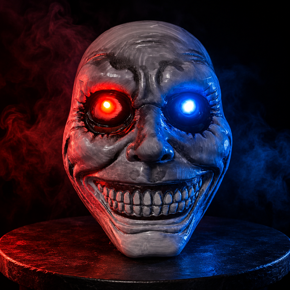 Light Up Creepy Smiling Face Mask LED Red Blue Eyes Halloween Mask