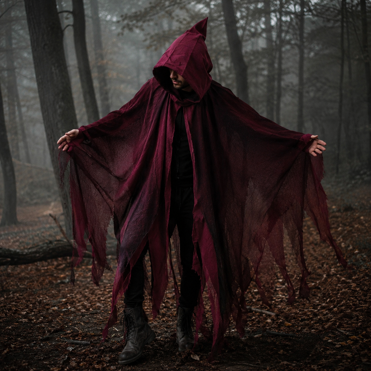 Adult Tattered Hooded Cloak Gauze Grim Reaper Costume Halloween Cape