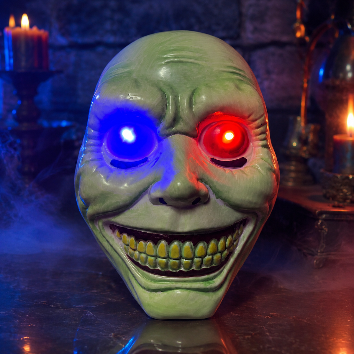 Light Up Creepy Smiling Face Mask LED Red Blue Eyes Halloween Mask
