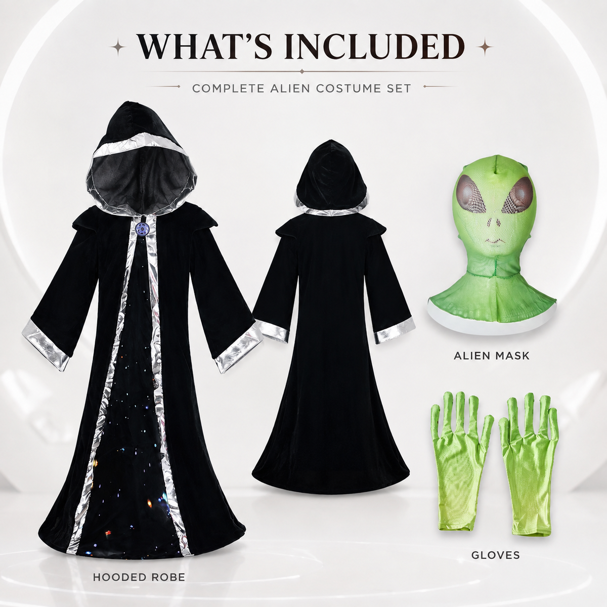 Kids Alien Costume Hooded Galaxy Robe Green Alien Mask and Gloves