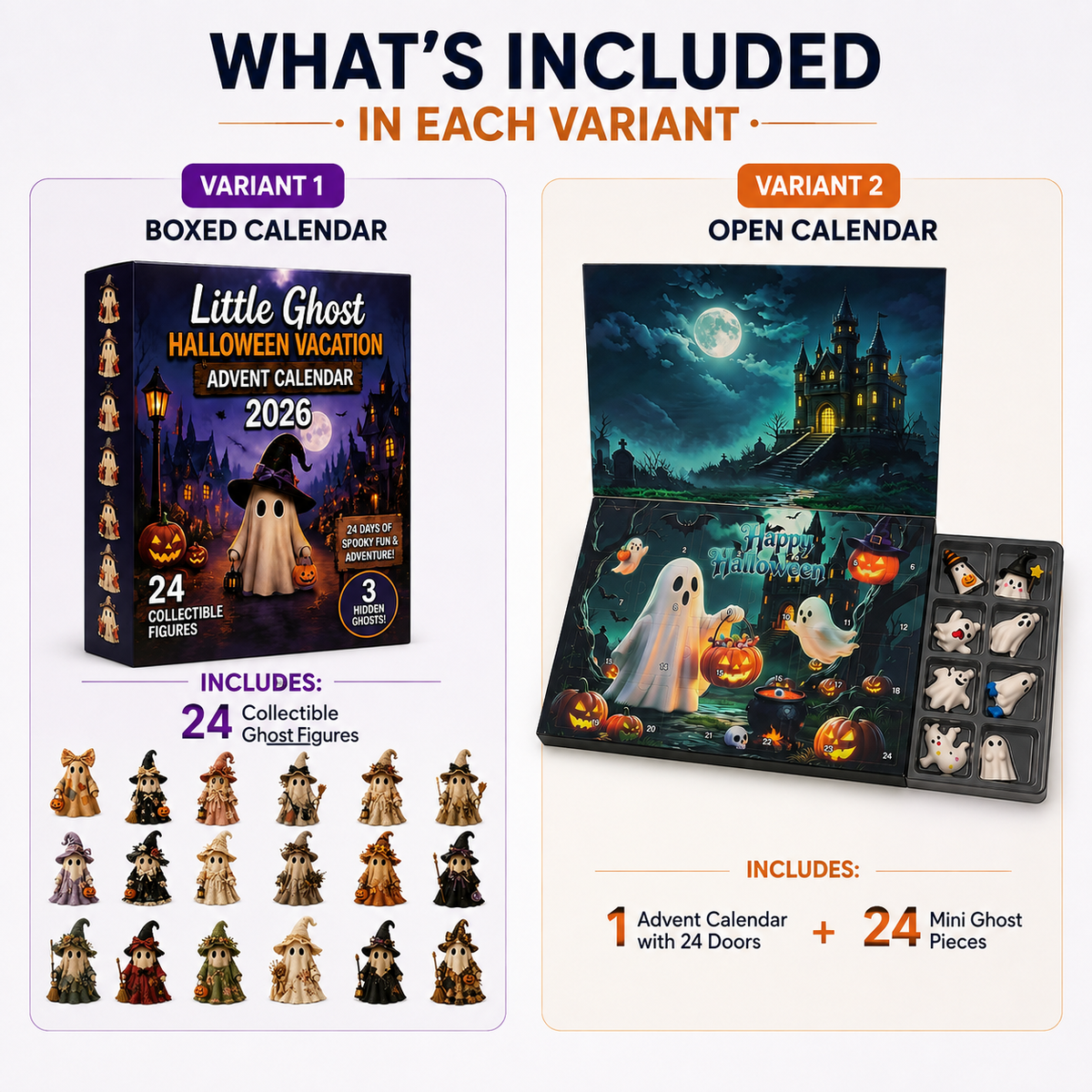 Little Ghost Halloween Advent Calendar 24 Ghost Figures Boxed or Tray