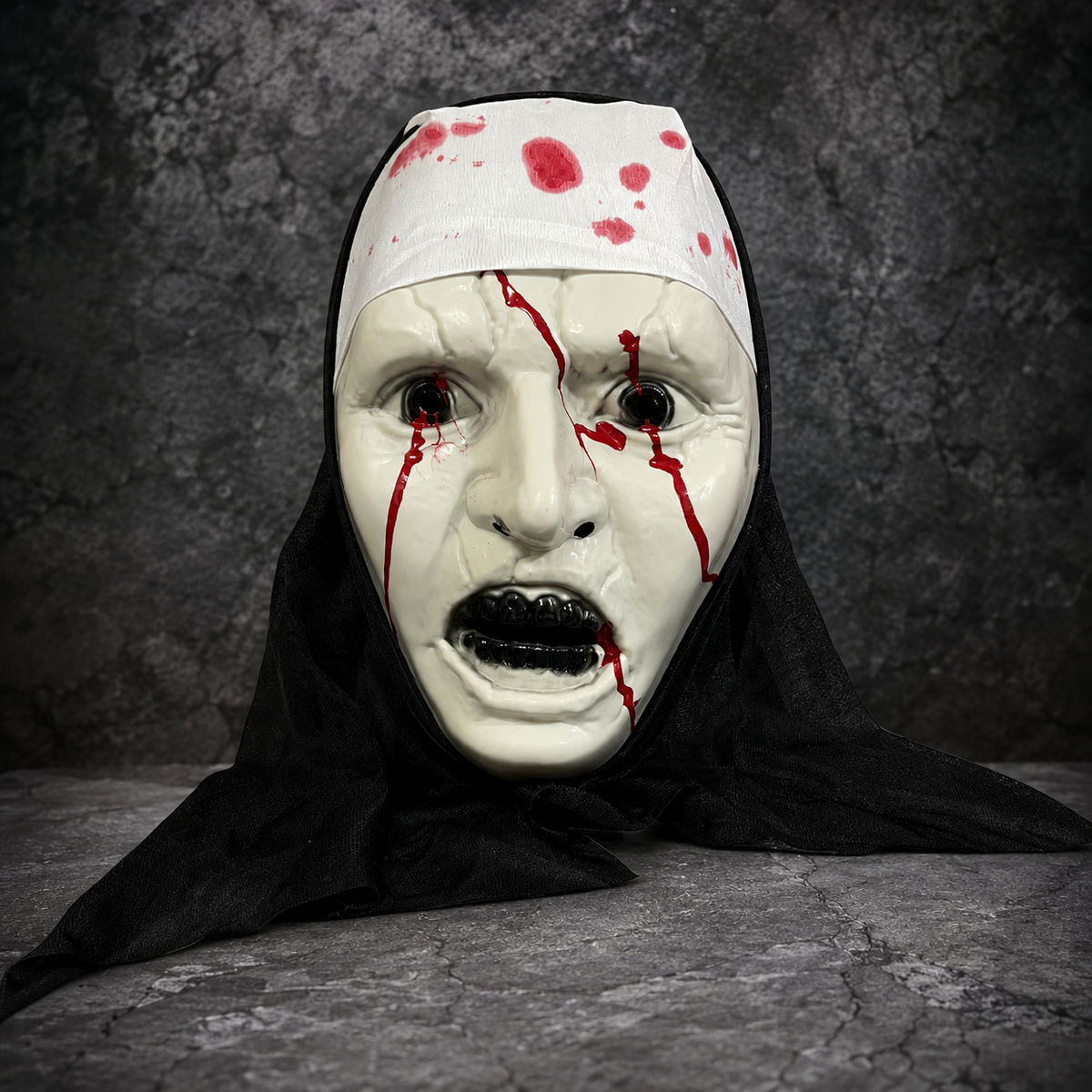Bloody Nun Horror Mask with Black Hood Halloween Scary Face Mask
