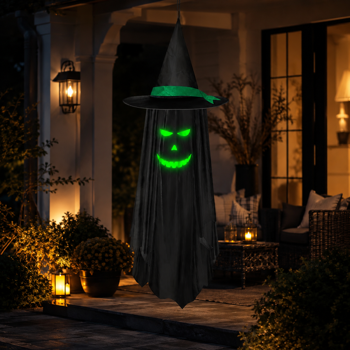 Hanging Witch Hat Ghost Glow in the Dark Halloween Decoration 100cm