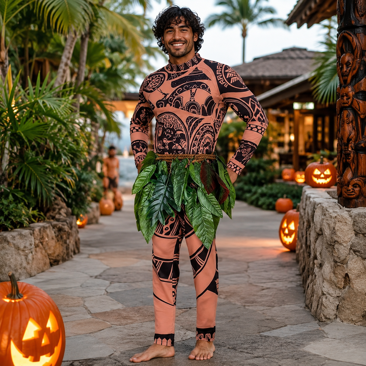 Maui Style Costume Tattoo Print Bodysuit Leaf Skirt Kids and Adults