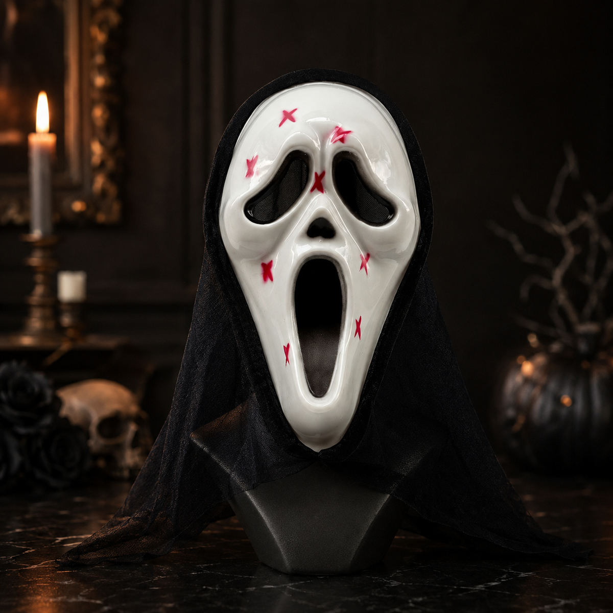Ghost Face Scream Mask with Black Hood Halloween Horror Costume Mask