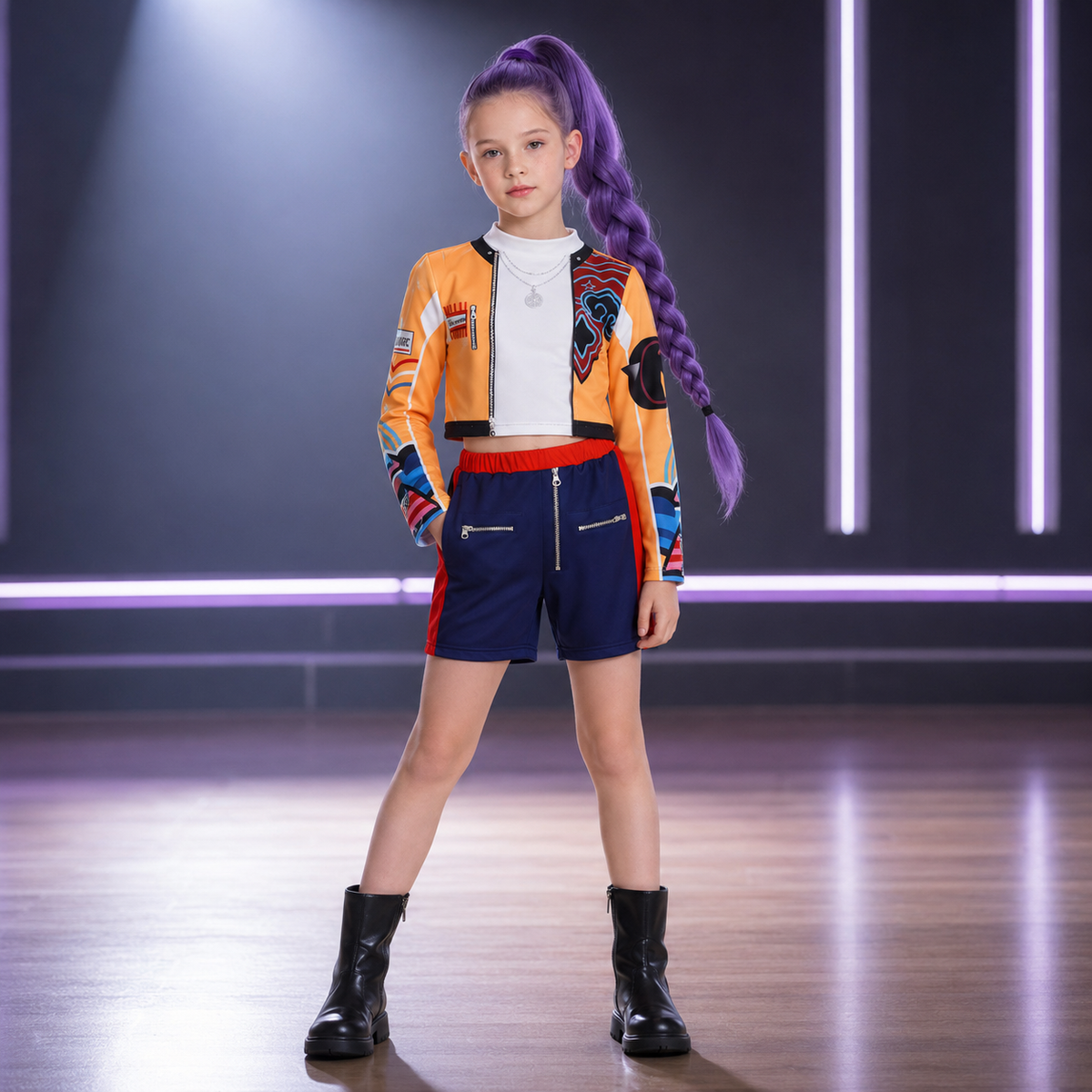 Girls Pop Star Stage Outfit Sequin Cropped Jacket Skirt or Shorts Set