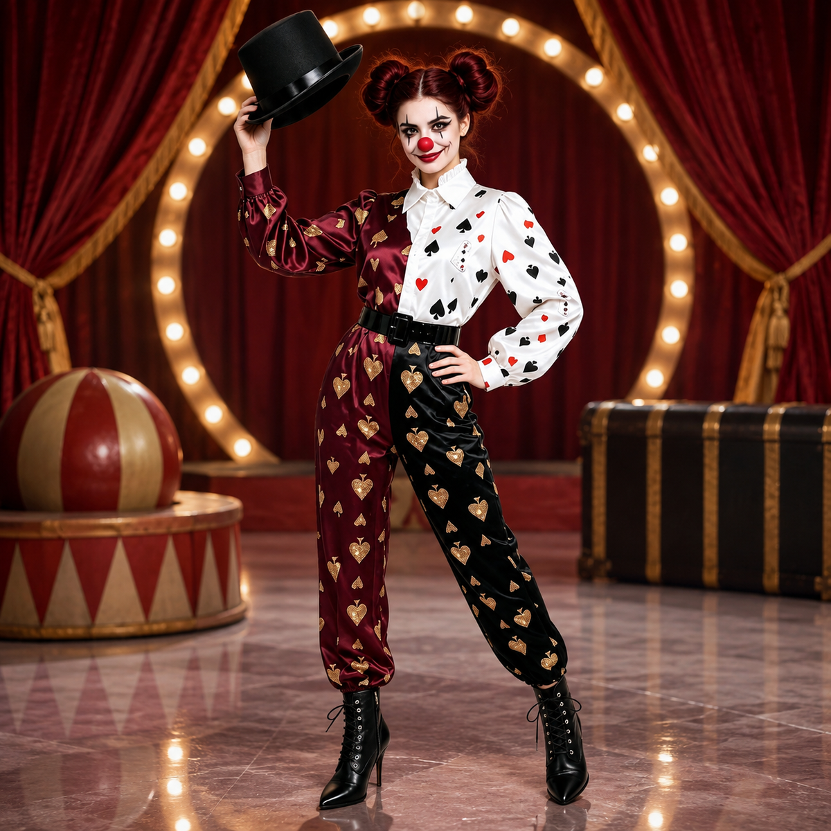 Playing Card Jester Costume Harlequin Jumpsuit Adult Halloween Clown