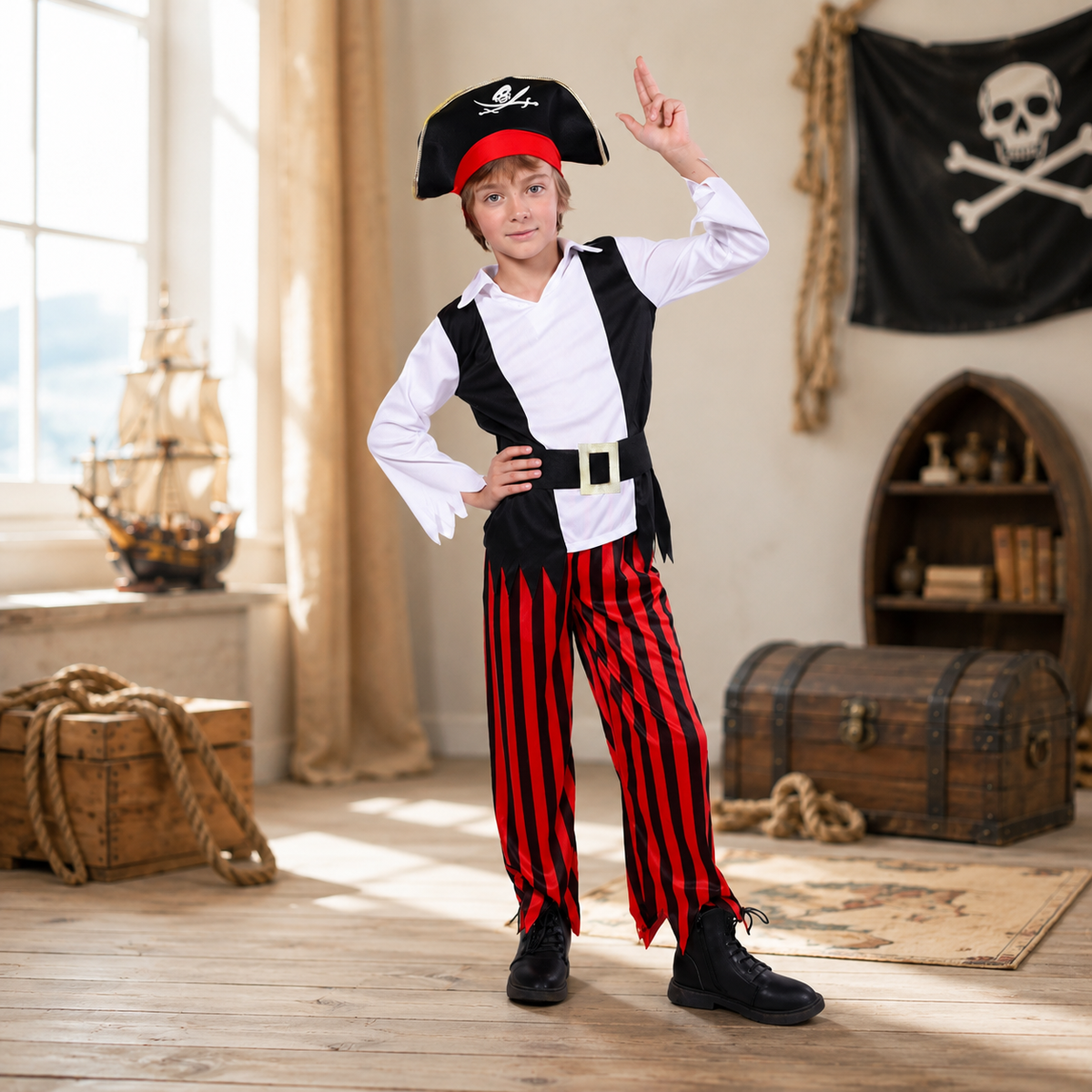 Kids Pirate Costume Five Styles Captain Buccaneer Girl Hat Belt