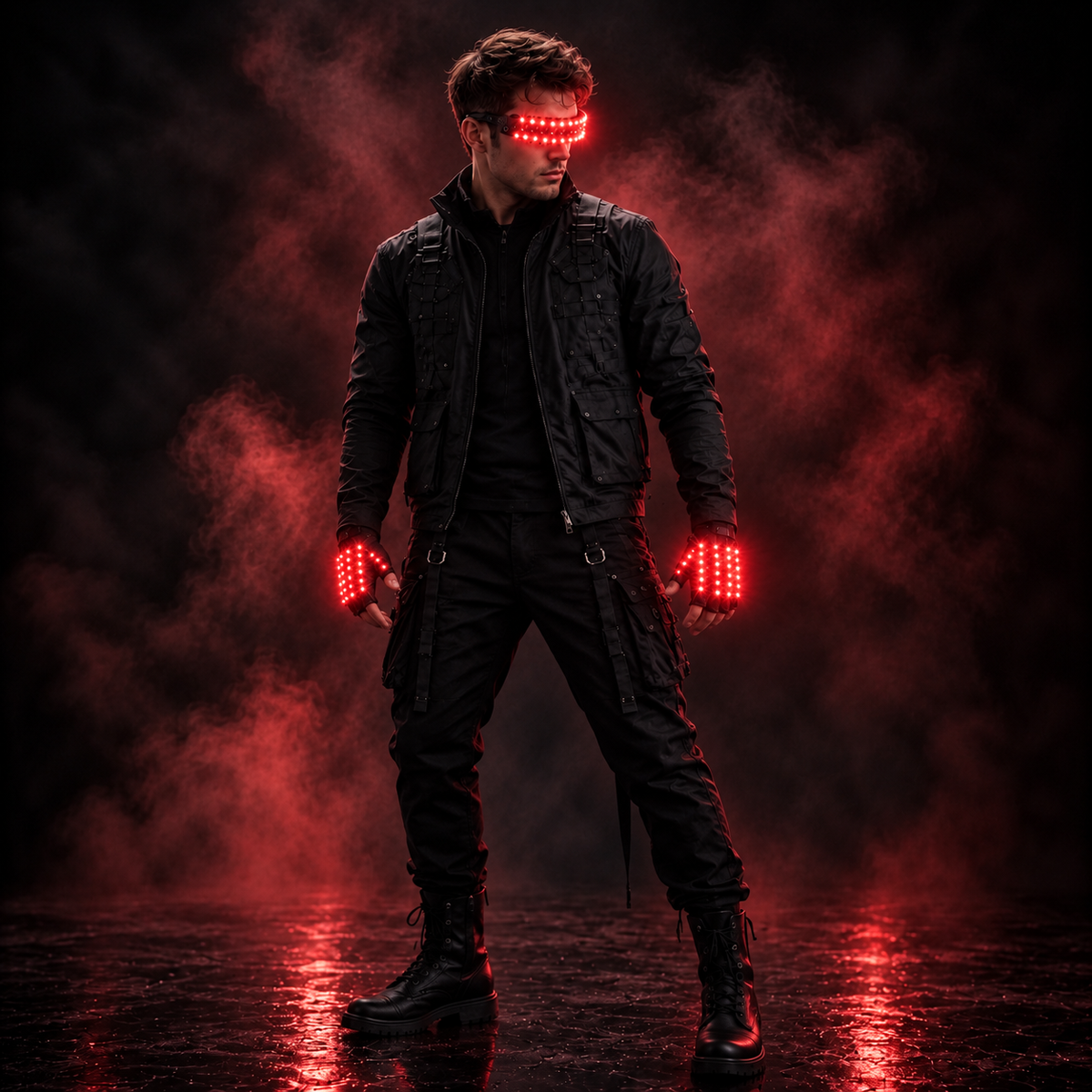 LED Visor Glasses and Light Up Gloves Set Rave Costume 5 Colors