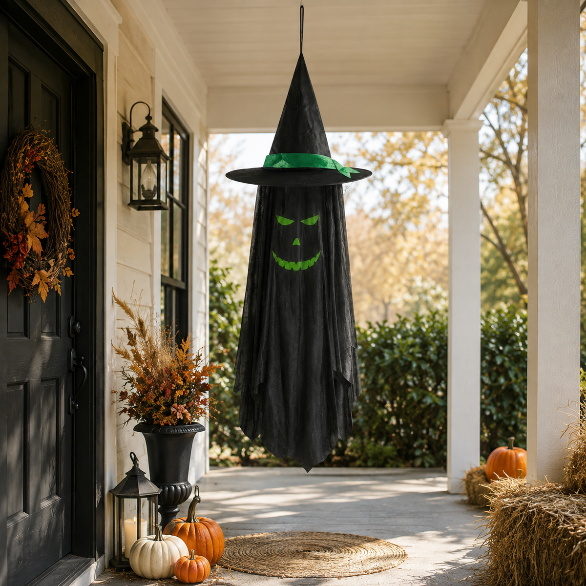 Hanging Witch Hat Ghost Glow in the Dark Halloween Decoration 100cm