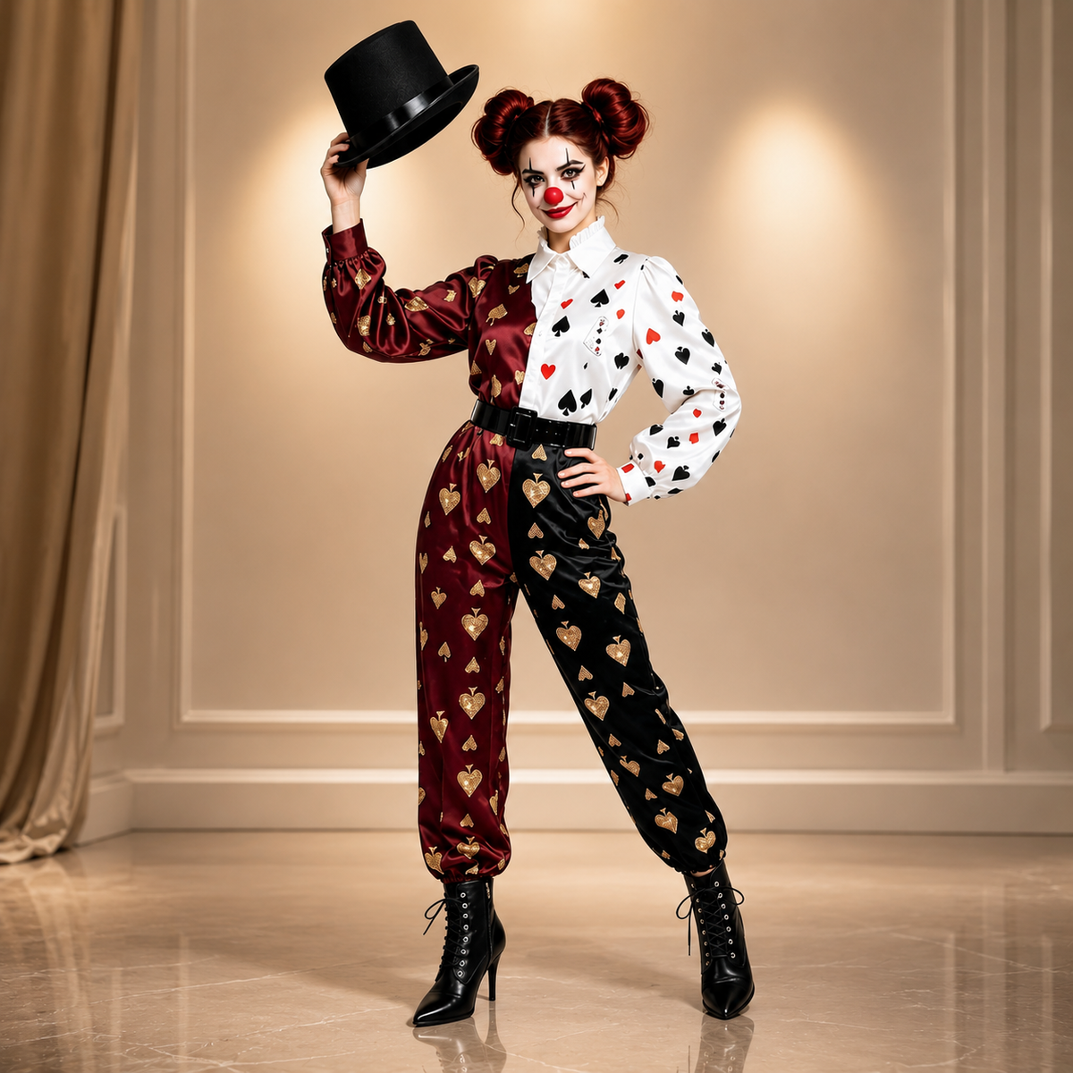 Playing Card Jester Costume Harlequin Jumpsuit Adult Halloween Clown