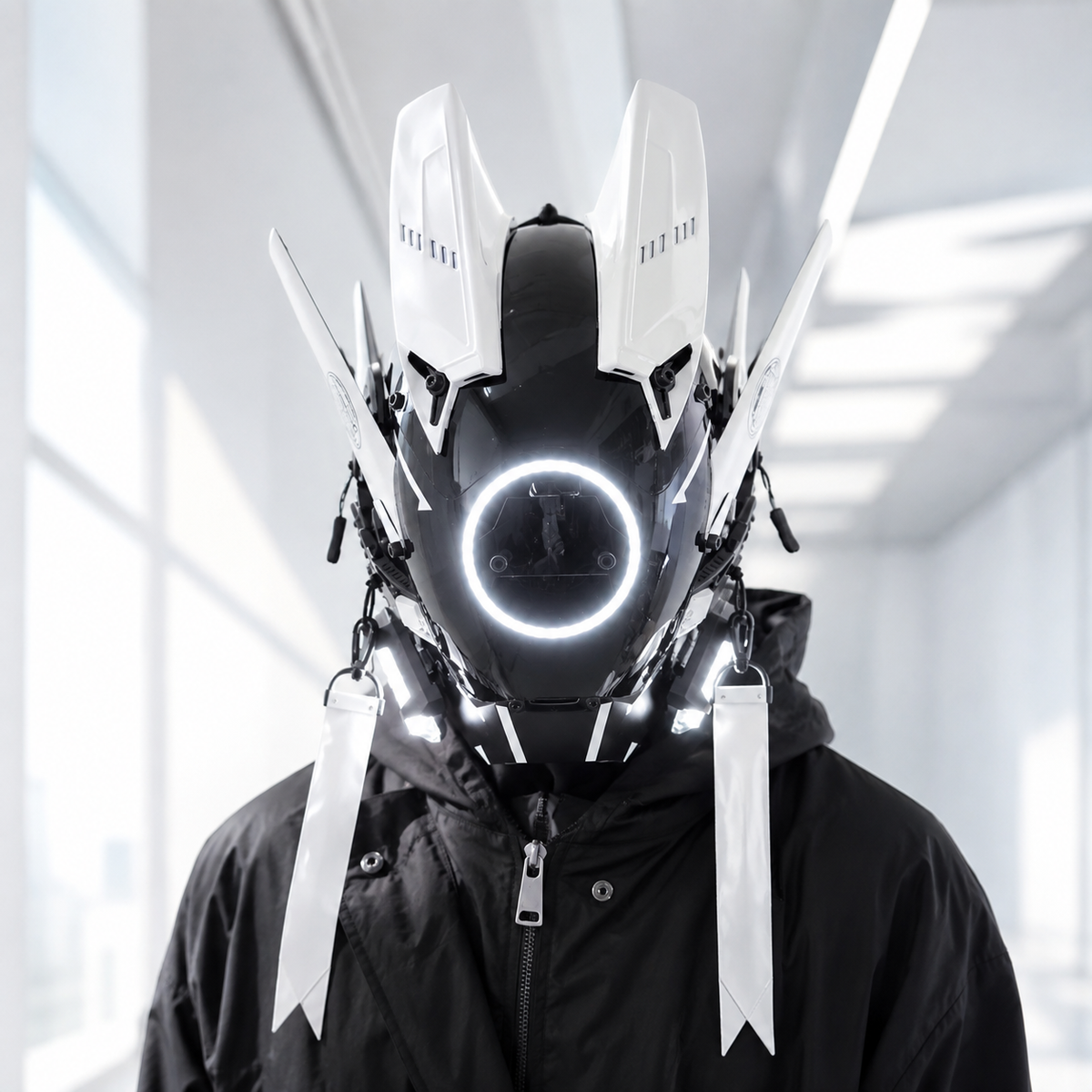 Cyberpunk LED Helmet Mask Glowing Ring Light Wing Fins Rave Cosplay