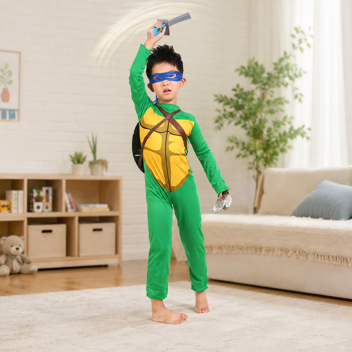 Kids Ninja Turtle Costume Shell Jumpsuit Eye Mask Shell Backpack