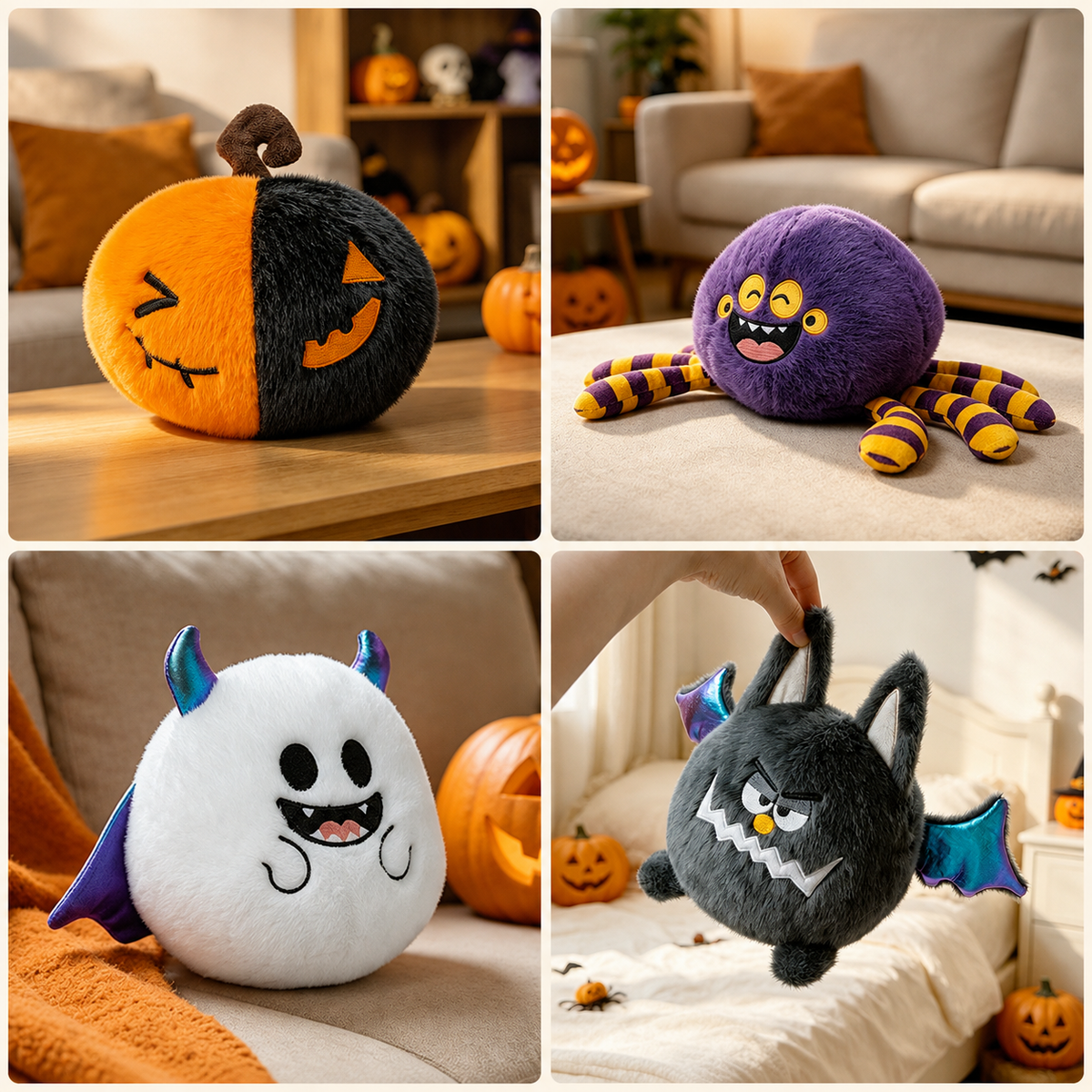 Halloween Plush Toy Pumpkin Spider Ghost Bat Stuffed Decoration 18cm