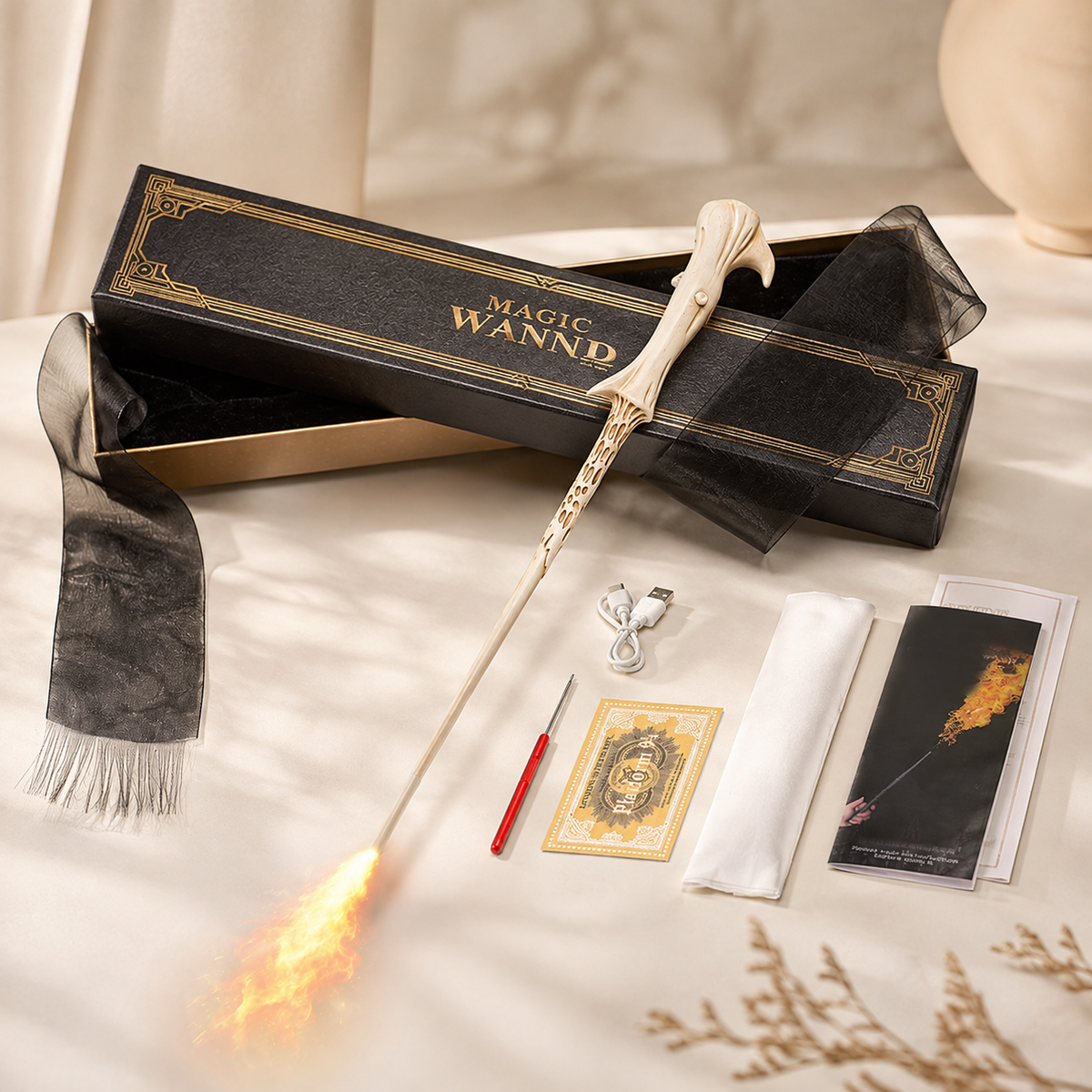 Fire Shooting Magic Wand USB Rechargeable Flame Effect Wizard Gift Box