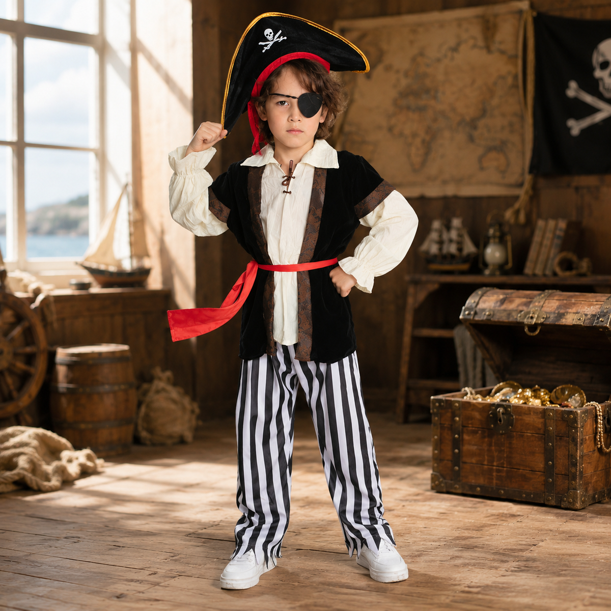 Kids Pirate Costume Five Styles Captain Buccaneer Girl Hat Belt