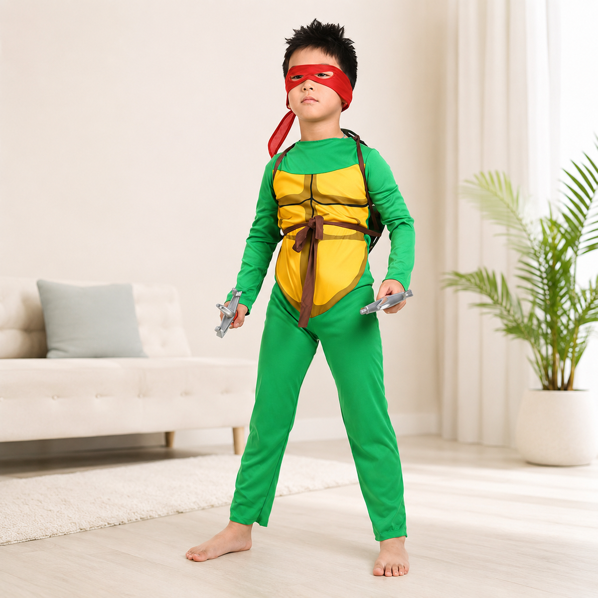 Kids Ninja Turtle Costume Shell Jumpsuit Eye Mask Shell Backpack