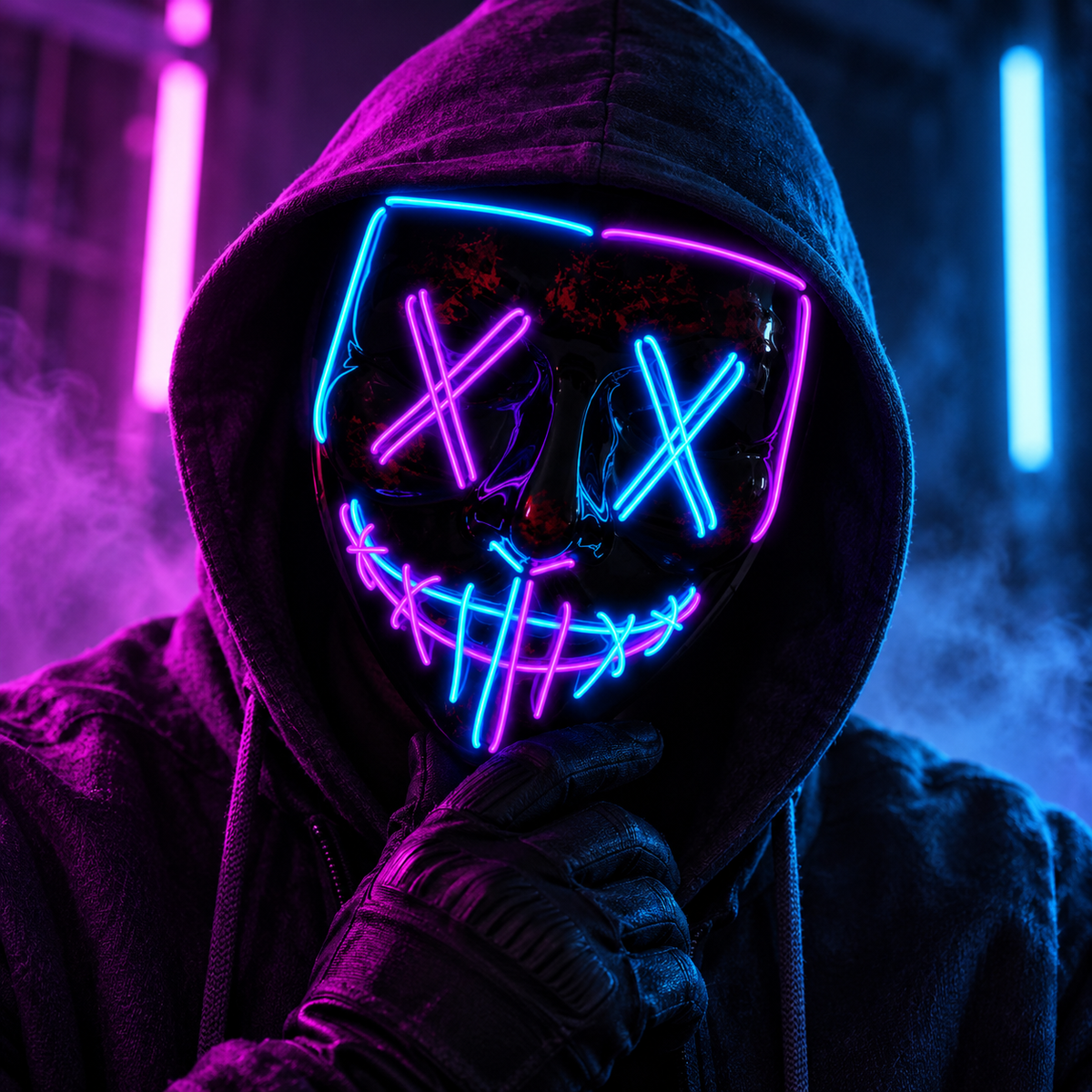 Dual Color LED Purge Mask Neon X Eyes Stitched Grin Battery Box Strap