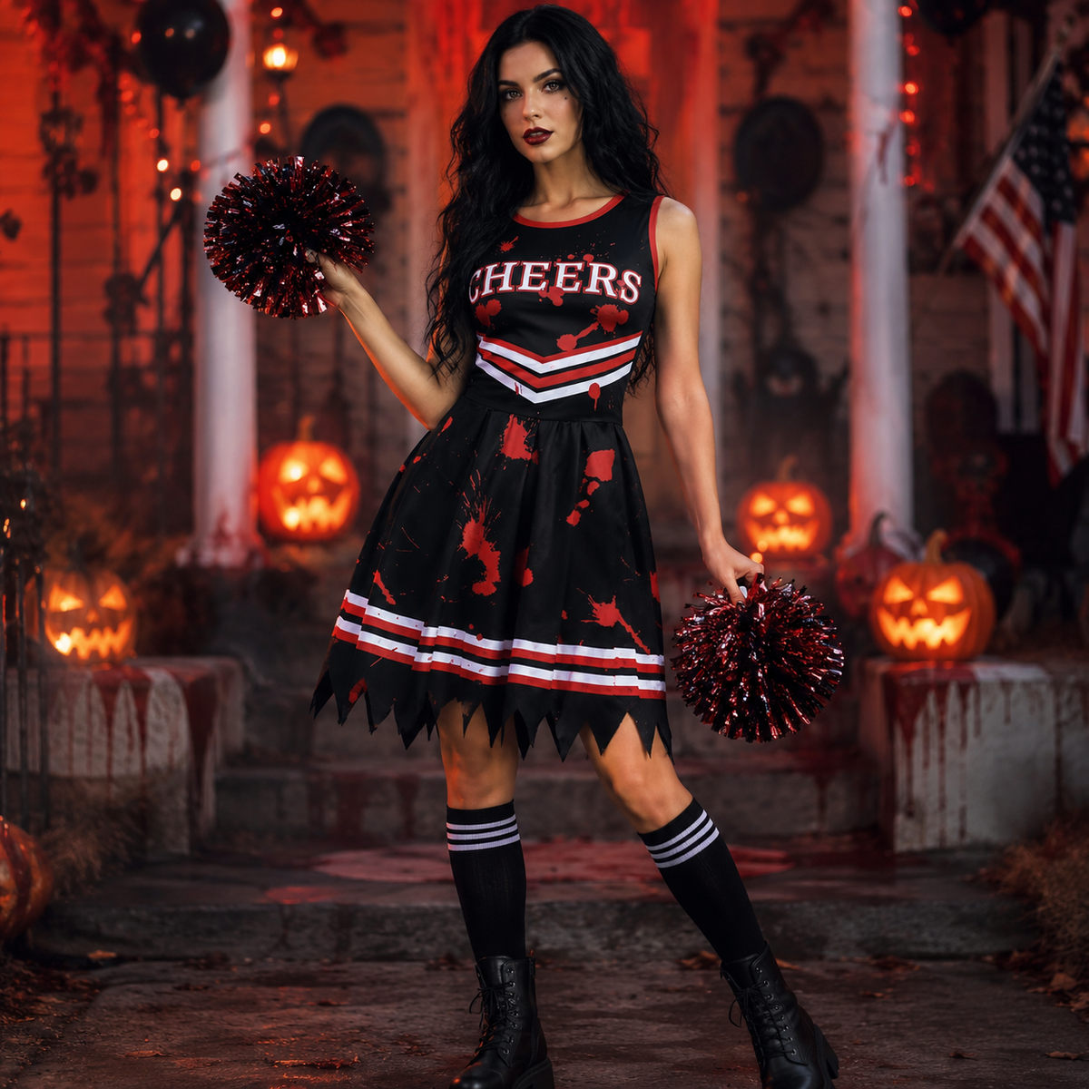 Kids Zombie Cheerleader Costume Bloody Skull Uniform Dress 11 Styles