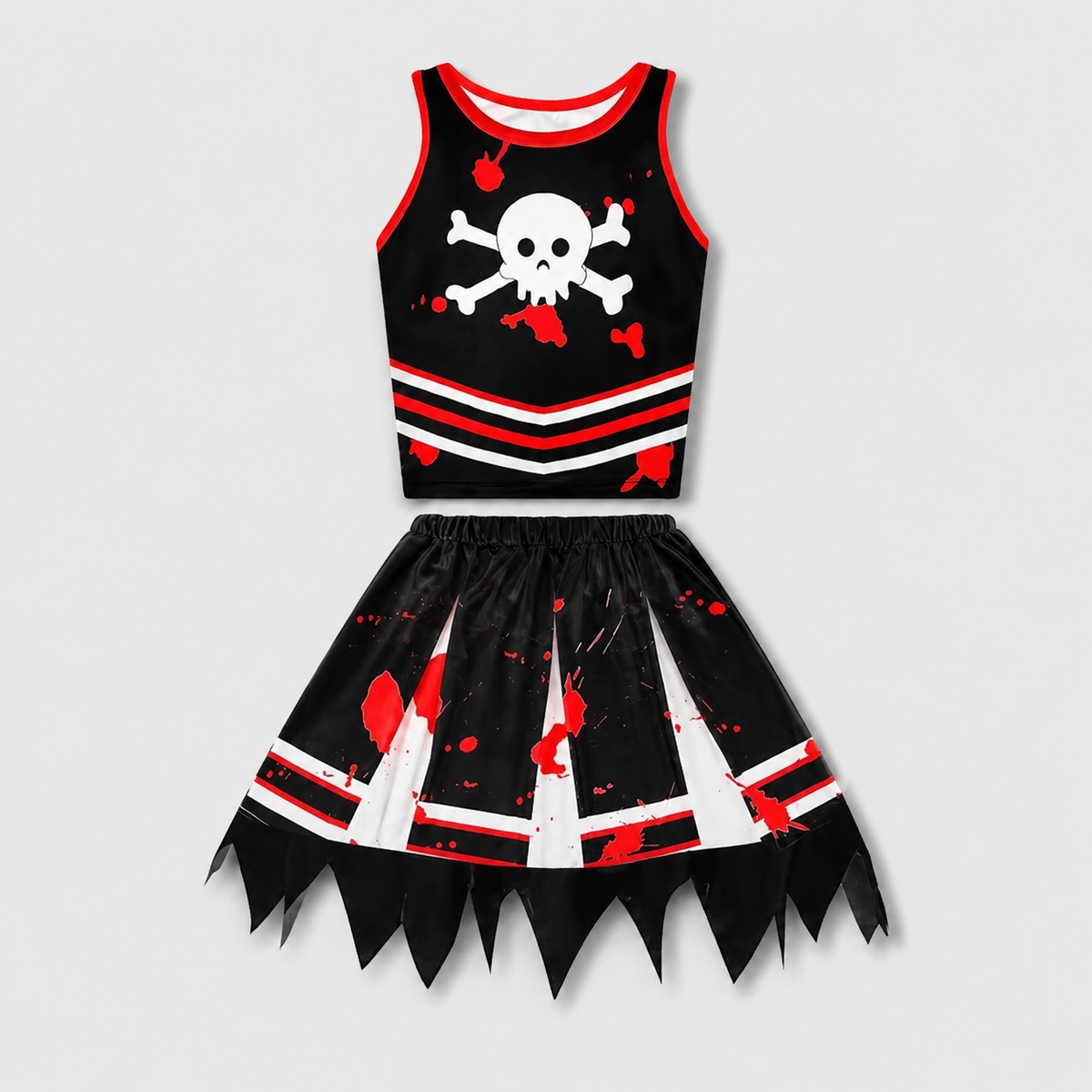 Girls Zombie Cheerleader Costume Bloody Uniform Pom Poms Socks Bows