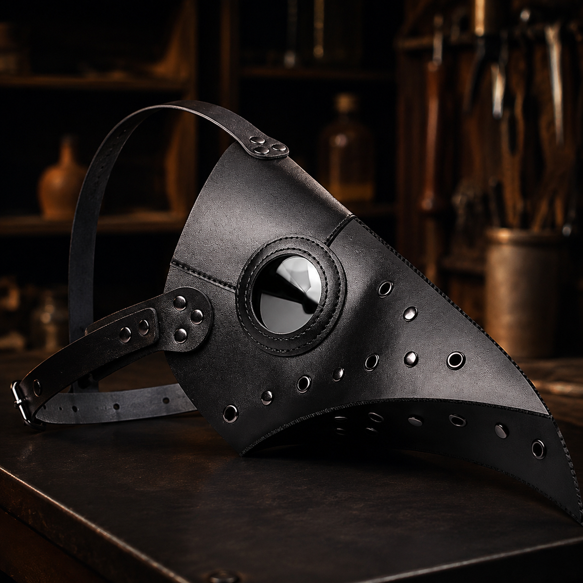 Plague Doctor Mask Black Faux Leather Bird Beak Steampunk Costume