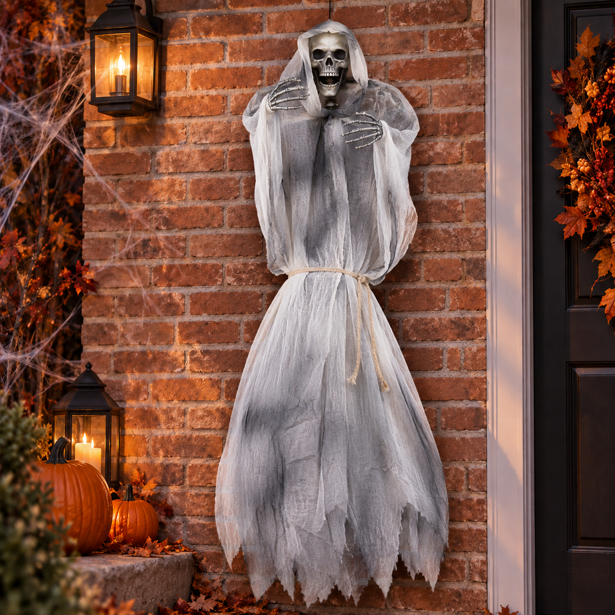 Hanging Grim Reaper Halloween Decoration Tattered Robe Skeleton Prop