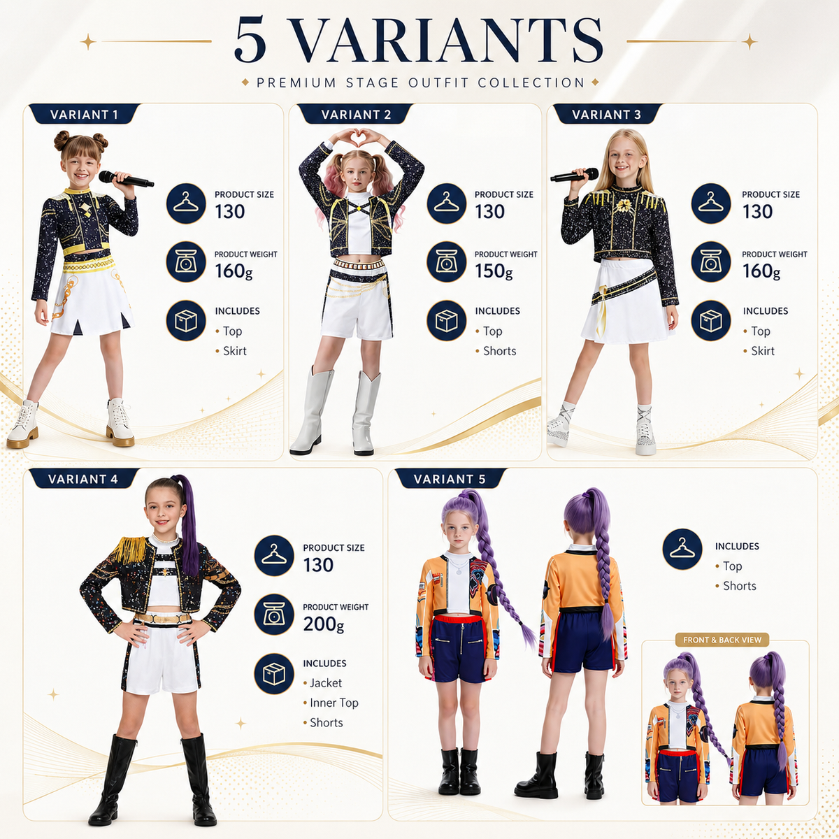 Girls Pop Star Stage Outfit Sequin Cropped Jacket Skirt or Shorts Set